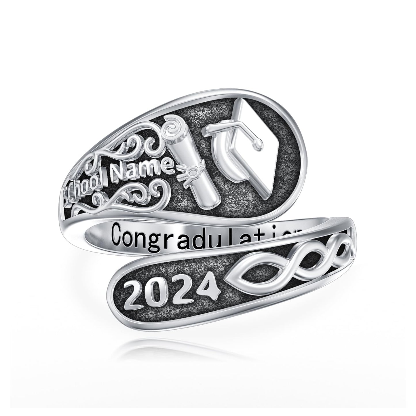 Midari Custom Class Rings Women Class Spoon Rings 925 Sterling Silver personalized Graduation Rings for Women 2024 Memory Graduation Jewelry Gift for College High School