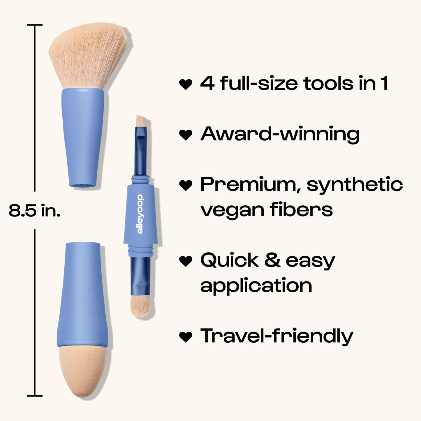 Makeup Brush Set Alleyoop Multi-Tasker 4-in-1 Travel Make Up Brush Set + Blending Sponge Refill Pack – Compact Makeup Brushes for Foundation, Blush, Bronzer, Contour, Eyeshadow, Brows & Liner