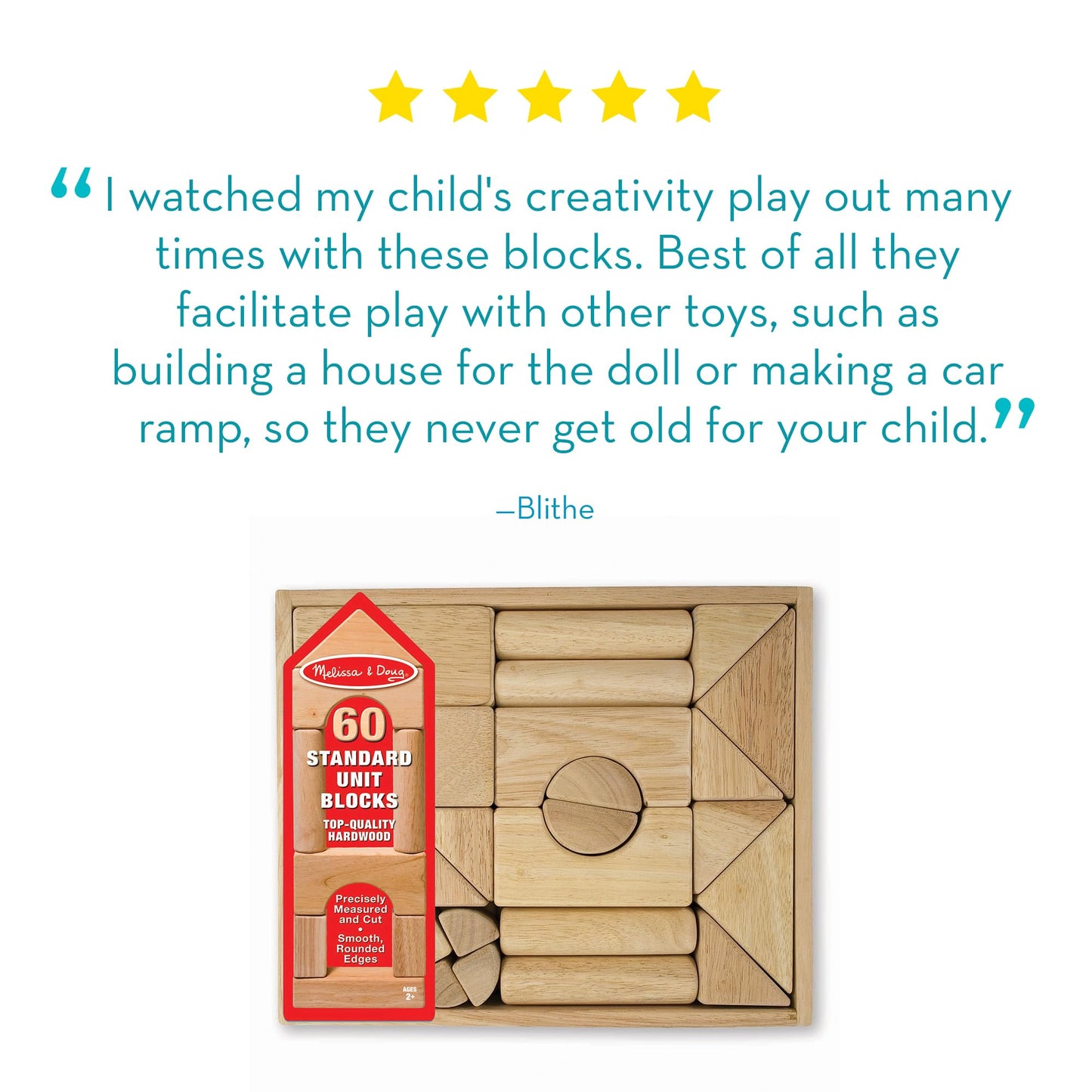 Melissa & Doug Standard Unit Solid-Wood Building Blocks with Wooden Storage Tray, 60-Piece Hardwood Sorting & Stacking Toys for Building & Balancing, Preschool Learning Toys for Kids Ages 3+