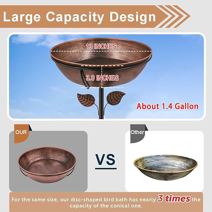OUISJYER 13" Metal Bird Bath for Outside 3" Deep Removable Bowl with Stake