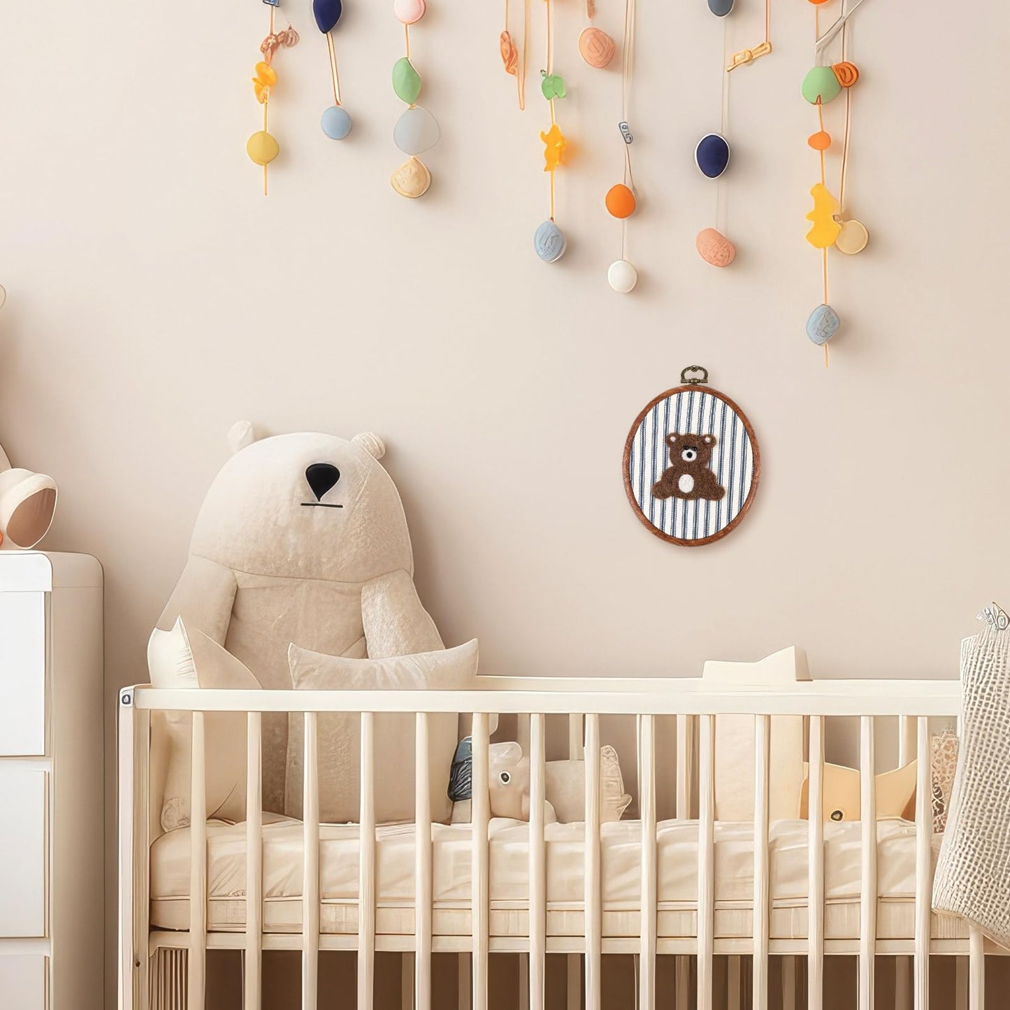 Chunful Felted Blue Striped Bear Nursery Wall Decor Cute Wall Art Decorative Artwork for Nursery Themes Bathroom Living Room Classroom Home Decoration