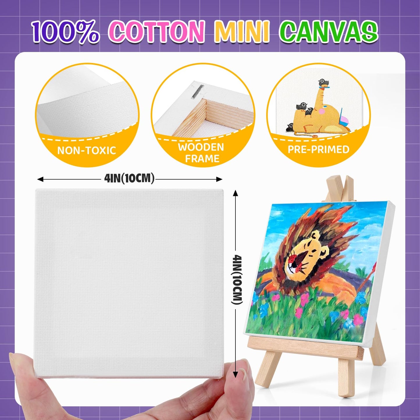 ESRICH 30 Pack Mini Acrylic Paint Kit,Canvas Painting Kit,4in Stretched Canva with 6in Easel,Acrylic Paint Strips,Palettes,Painting Brushes,Canva and Easel Set for Kids Artists Beginner,Gift