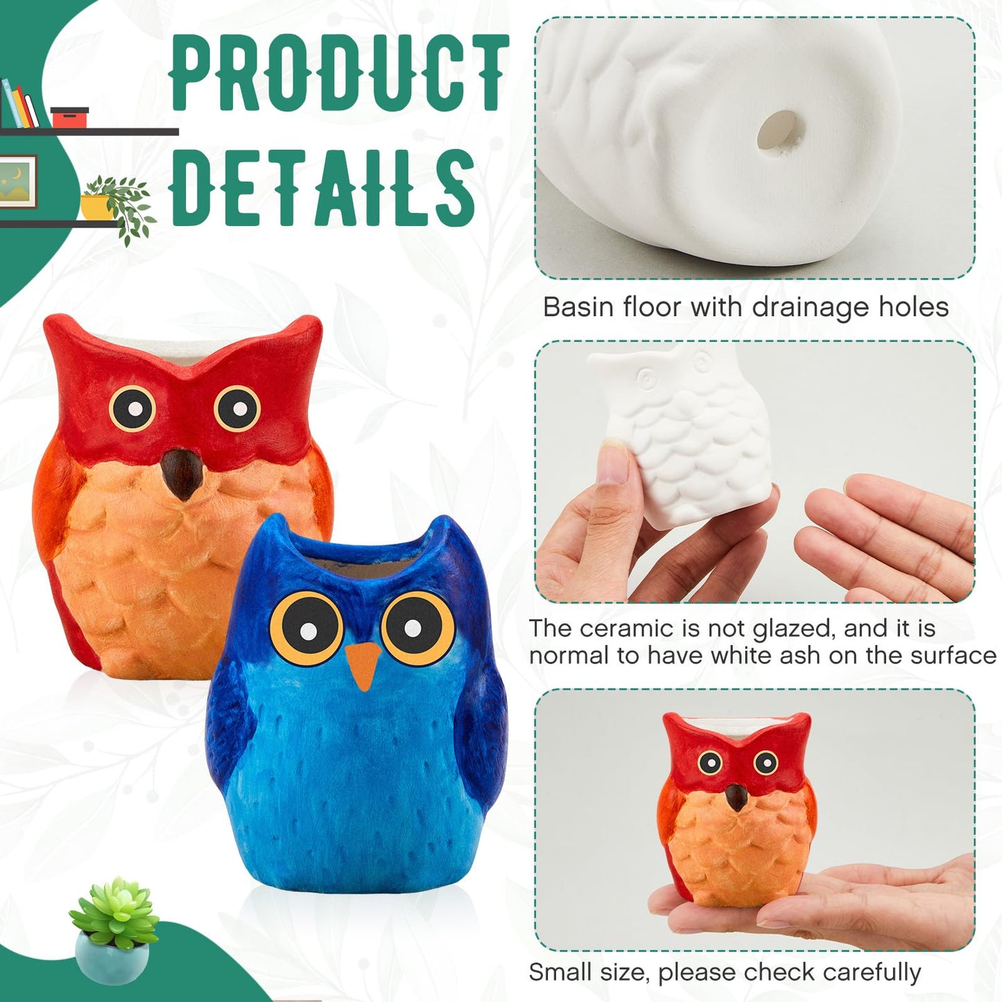 Tanlade 12 Set Paint Your Own Ceramic Planters Mini Owl Ceramic to Paint Succulent Pots 3 Inch Bisque Ceramics Unpainted with Drainage Hole Ready to Color Classroom Craft Project Activity