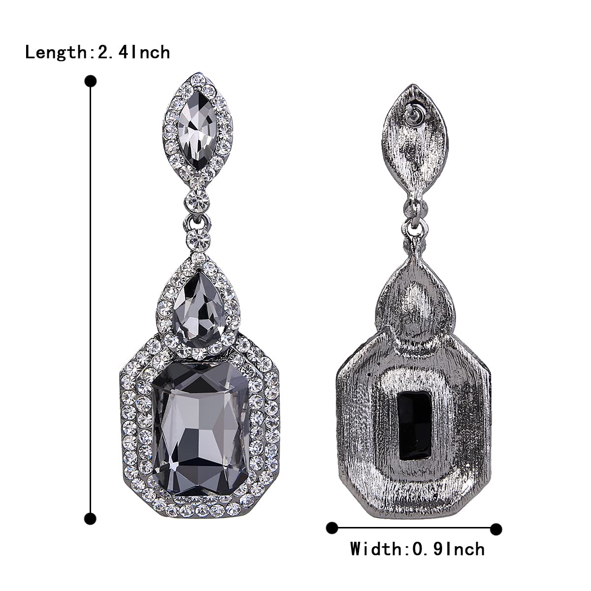 BriLove Wedding Bridal Dangle Earrings for Women Emerald Cut Crystal Infinity Figure 8 Chandelier Jewelry Grey Black-Silver-Tone