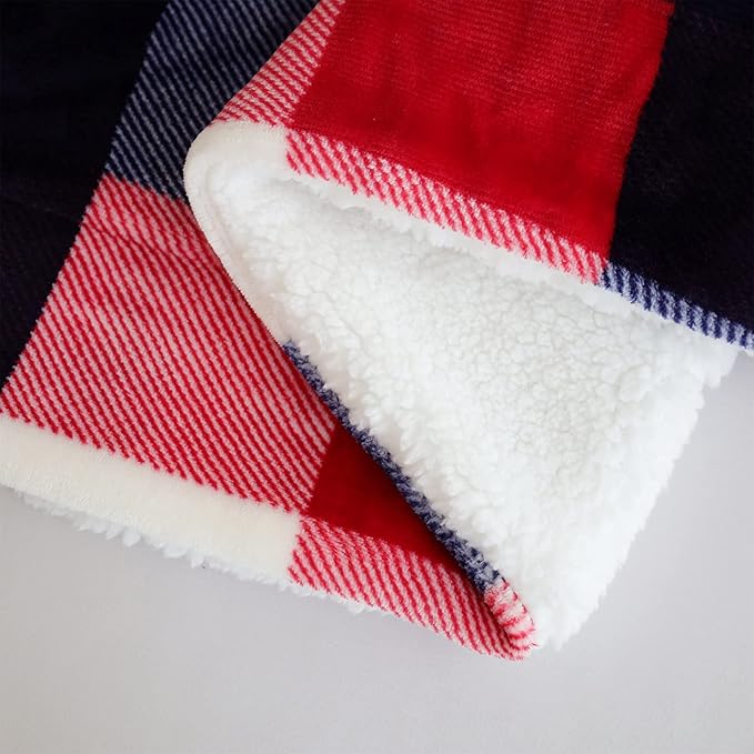 SOCHOW Buffalo Plaid Sherpa Fleece Throw Blanket, Double-Sided Checkered Super Soft Luxurious Bedding Blanket 50 x 60 inches, Red/Blue