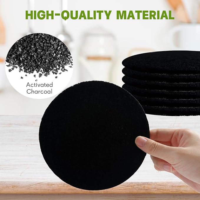 6 Pack Charcoal Filters for Compost Bin Bucket, 5 Inch Round Activated Carbon Charcoal Replacement Filters for Kitchen Countertop and Home Bucket Compost Bin (Refill, Odor Eliminating)