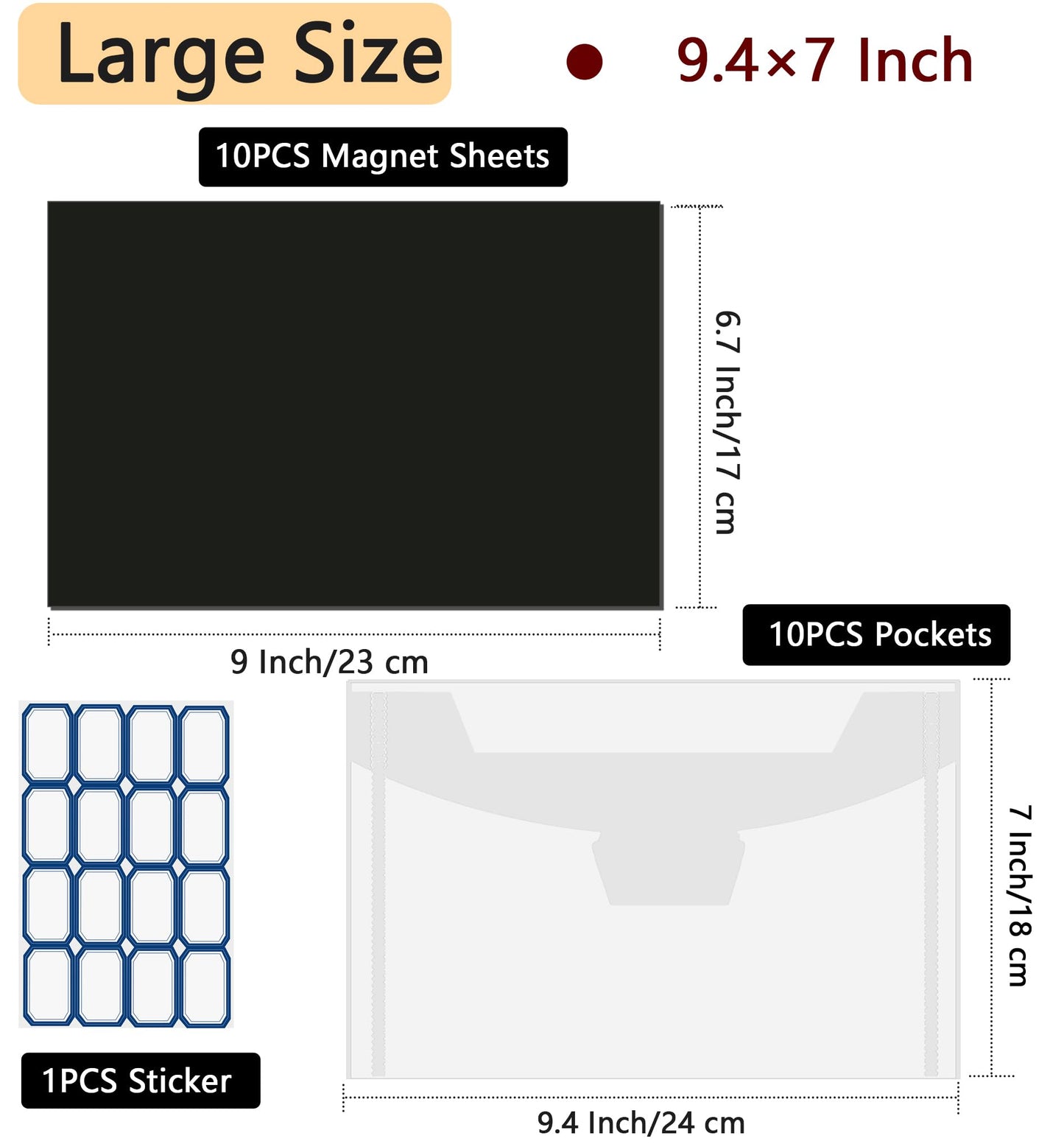 20 PCS 9.4 x 7 Inch Large Die Cut Storage Envelopes with 0.7 mm Thick Magnetic Sheets for Die Storage, Clear Die Storage Pockets and Magnet