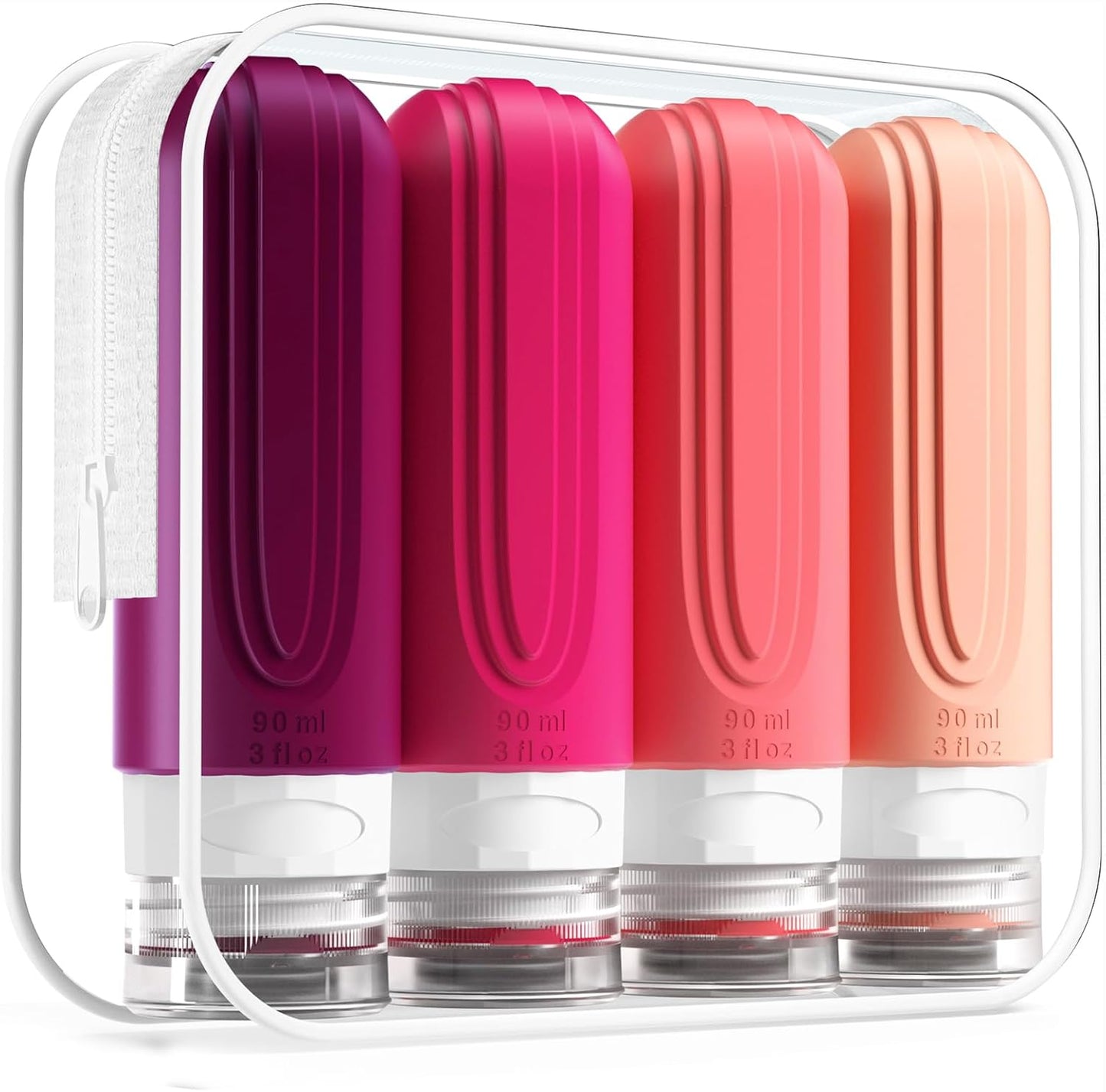 Travel Bottles for Toiletries, Tsa Approved 3oz Travel Size Containers BPA Free Leak Proof Refillable Liquid Silicone Squeezable Travel Accessories for Shampoo Conditioner Lotion (4 Pack)