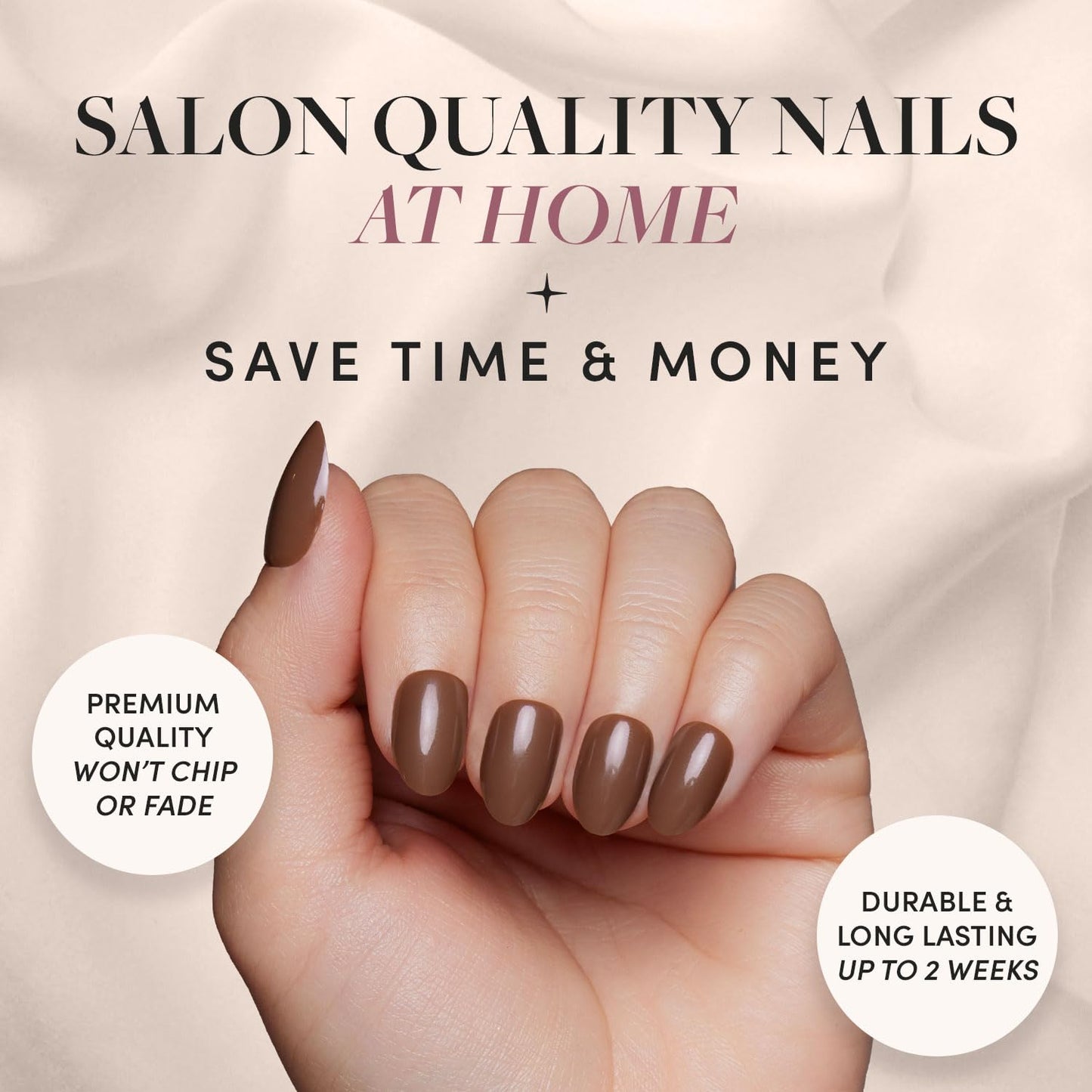 Glamnetic Press-On Nails - Chocolate Brown | Muted Soft Brown Short Oval False Nails | 15 Sizes - 30 Nail Kit with Glue and Remover