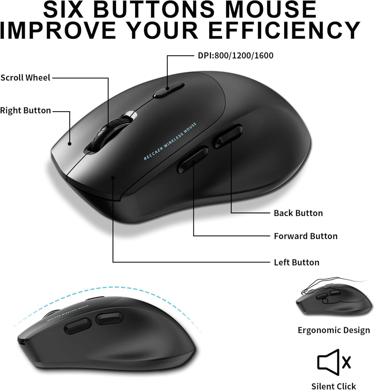Wireless Keyboard and Mouse Combo, Full Size Wave Keys Ergonomic 2.4G Keyboard with Wrist Rest for Natural Typing, 3 DPI Adjustable Ergonomic Silent Mouse for Computer/Laptop/Windows/Mac (Black)