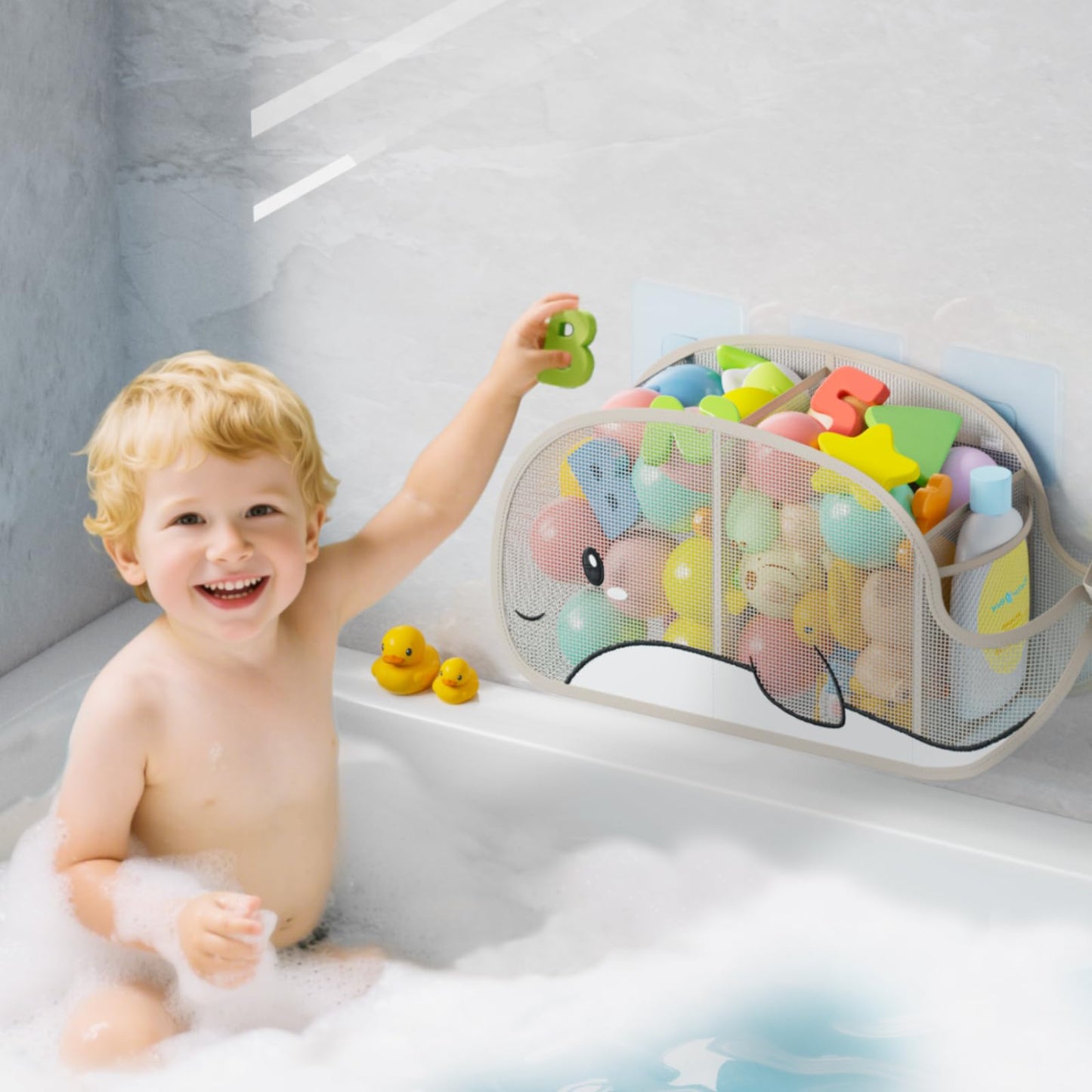 Austion Quick-Drying Baby Bath tub Toy Organizer Storage for Bathroom, Large-Capacity mesh Bath Toy Holder for Bathtub, Convenient for Quick Access, Whale-Shaped Design (Gray)