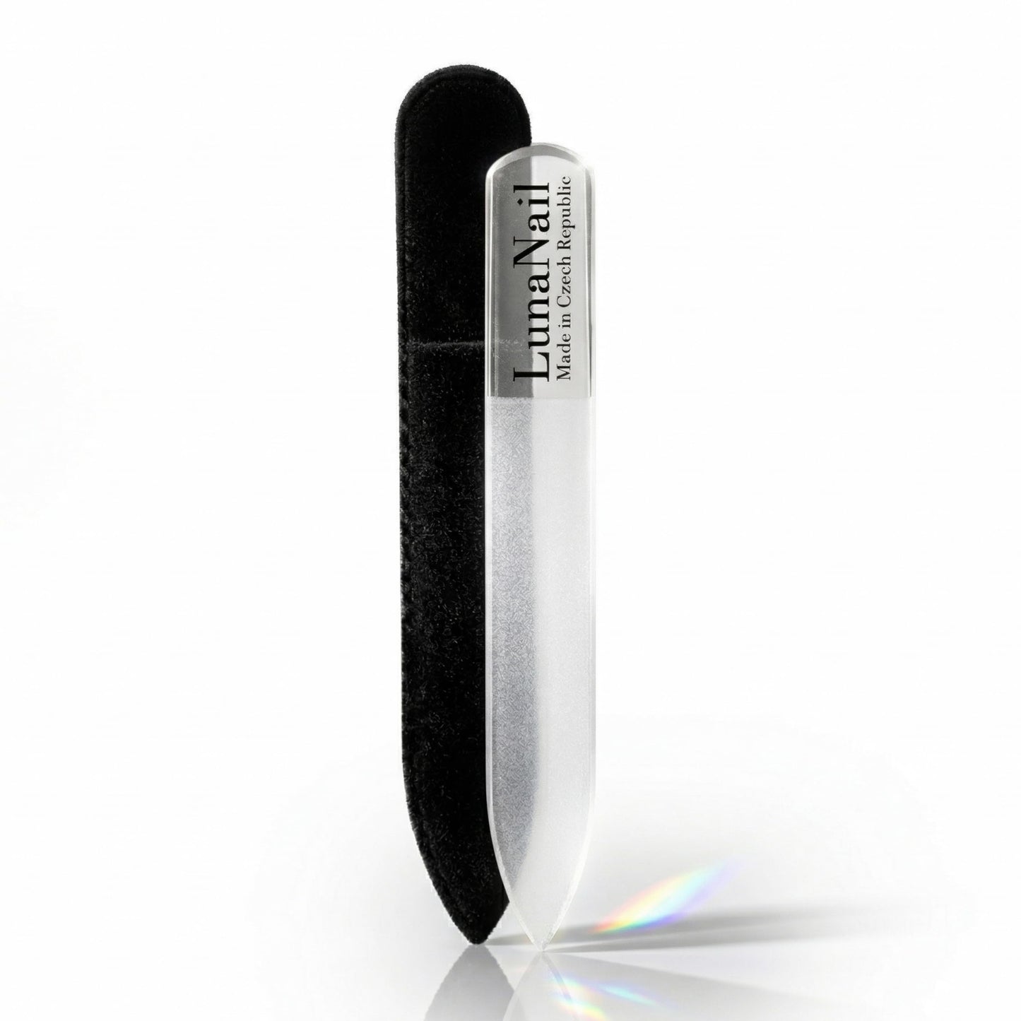 LunaNail Nano Czech Glass Nail File & Buffer 2-in-1, Velvet Case, Crystal Polisher, Mirror-Shine, Keratin-Sealing, Travel Friendly