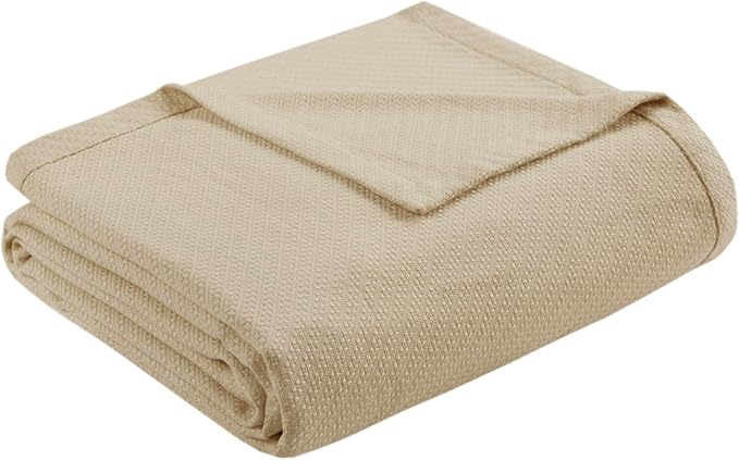 Madison Park Liquid Cotton Luxury Blanket Premium Soft Cozy 100% Ring Spun Cotton For Bed , Couch or Sofa, King, Linen