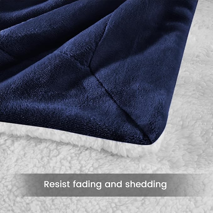 IR Imperial Rooms Sherpa Blankets Queen Size - Thick and Warm Blankets for Winter, Reversible Soft and Fuzzy Fluffy Queen Size Blanket for Bed, Navy, 90x90 Inches