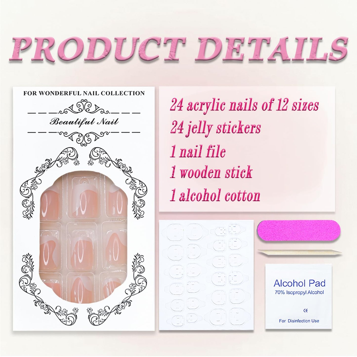 White French Tip Press on Nails Short Square MABKJLF Nude Fake Nails False Nails with Irregular Curve Line Designs Glossy Glue on Nails Acrylic Nails for Women Girls 24Pcs