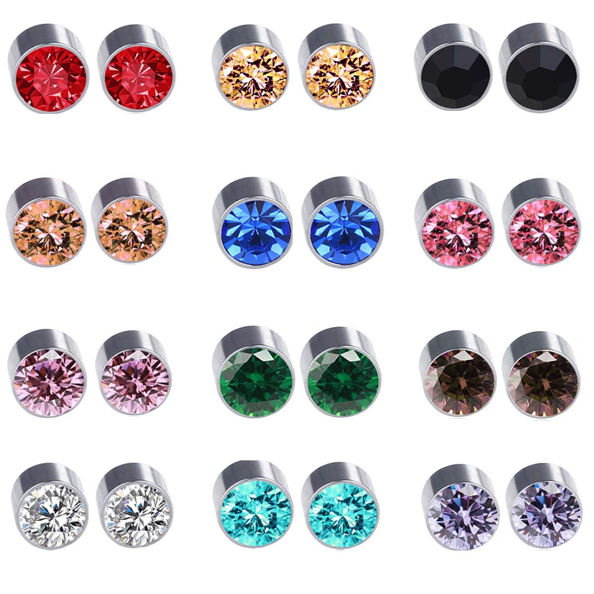 Spiritlele 12 Pairs Colors Crystal Magnetic Earrings Fake Stud Earrings Clip on Non Piercing Earrings Set (12 colors)