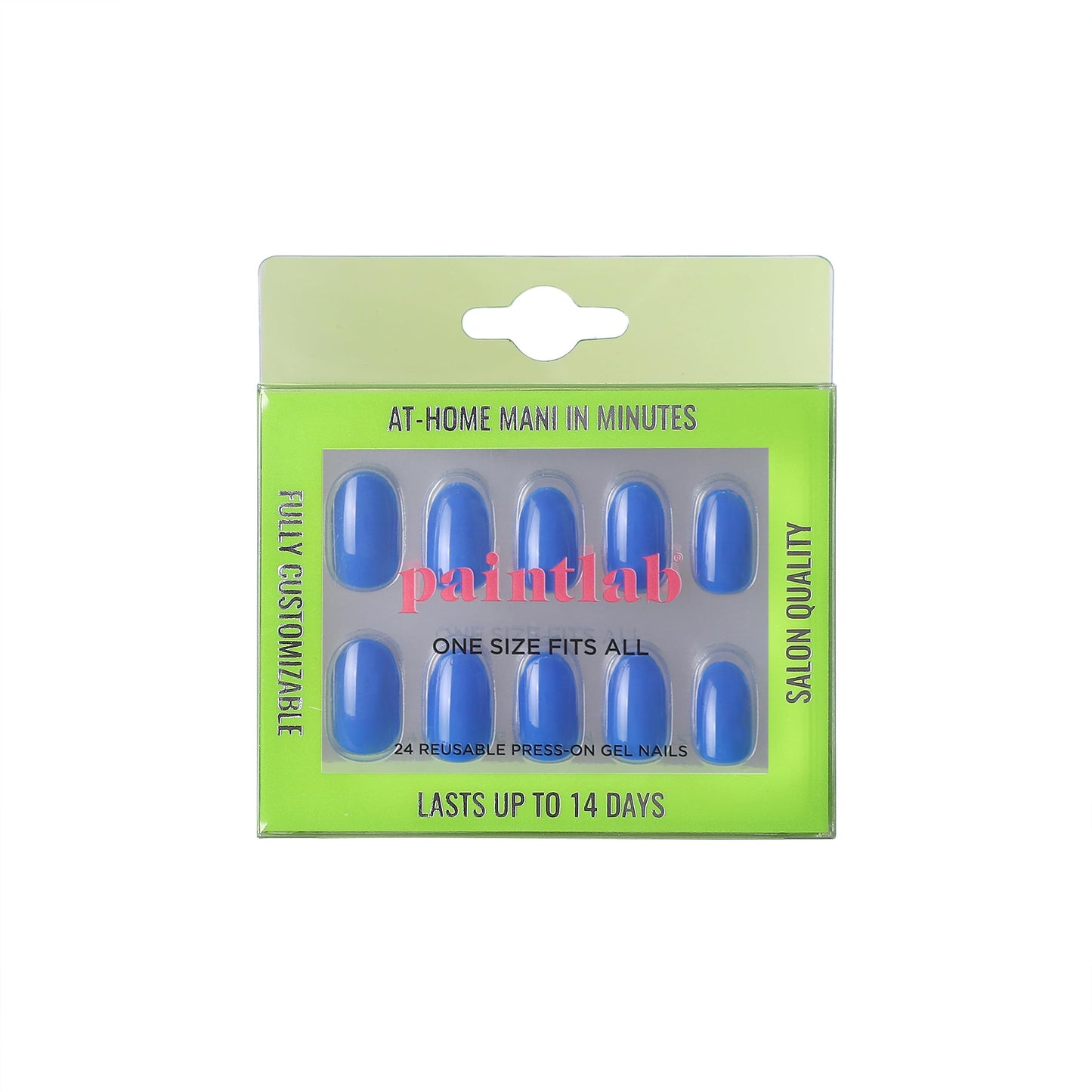 PaintLab Press-On Nails Manicure Kit, Blue Boom Oval, 24-Piece Set, Long-Lasting Fake Nails with Glue, File, Prep Pad & Cuticle Stick