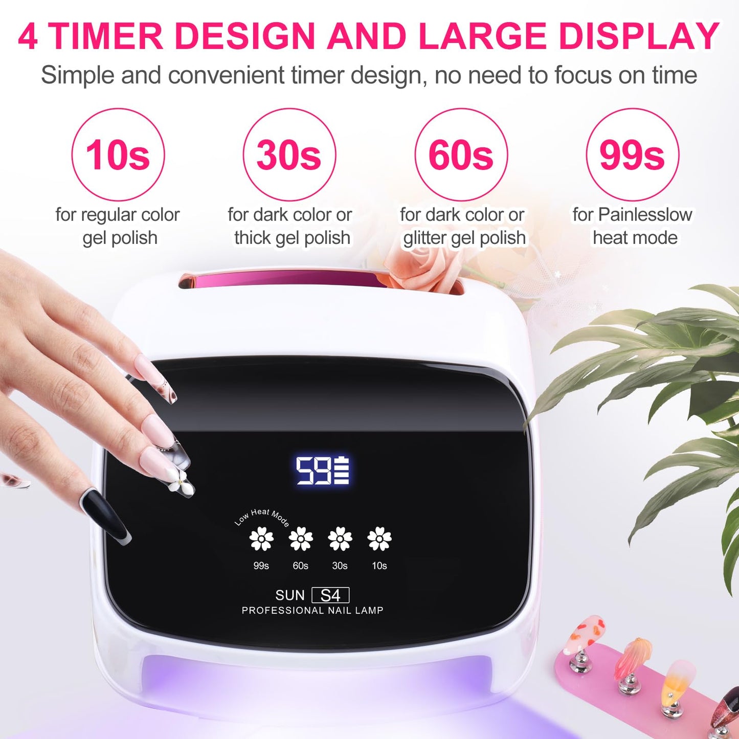 ANYINS UV Nail Lamp, 288W 8 Hours Super Long-Lasting 15600mAh Professional Cordless UV LED Lamp for Nails 66Pcs Lamp Beads Automatic Sensor Gel Nail uv Light for Nail Art at Home and in Salons Pink