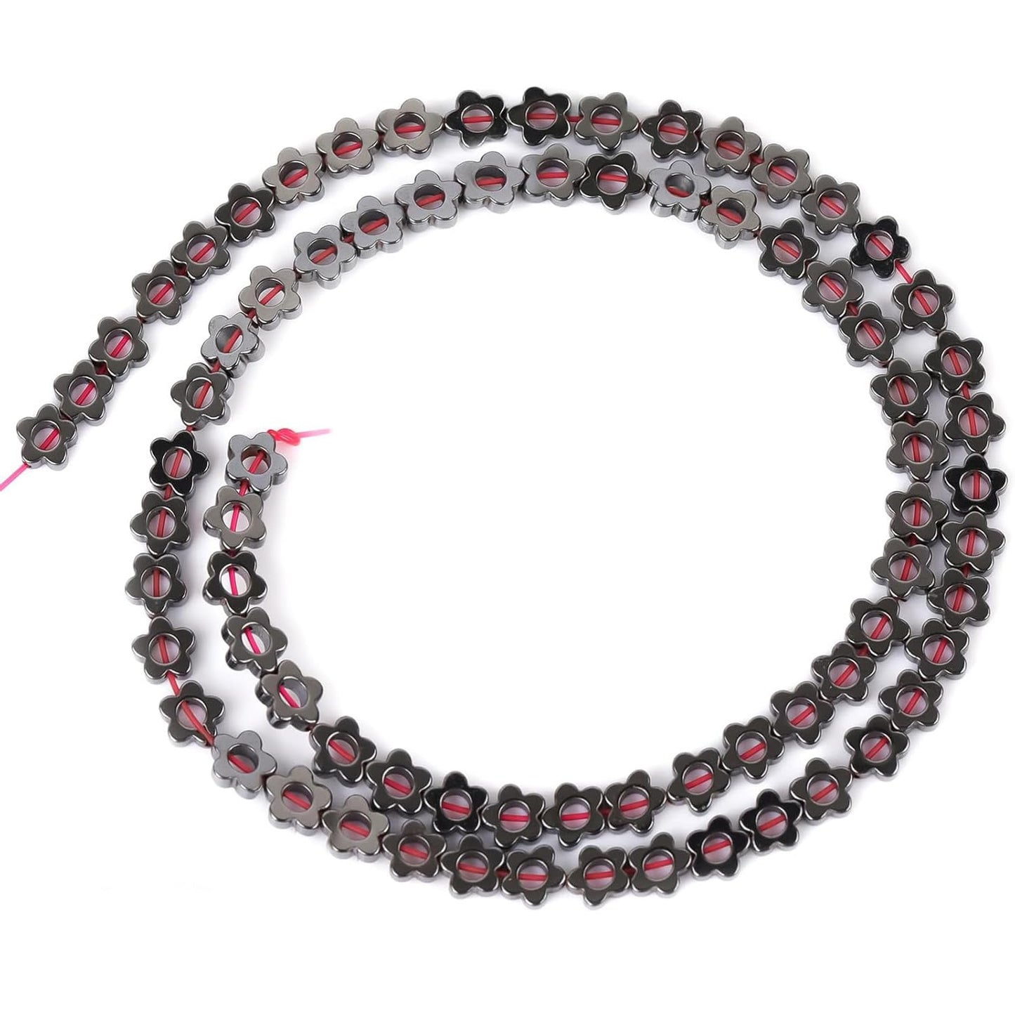 HAAMIIQII 75pcs 6mm Natural Black Hematite Loose Gemstone Beads Hollow Flower Shape Spacer Stone Beads for Jewelry Making DIY Bracelets Necklaces Crafting