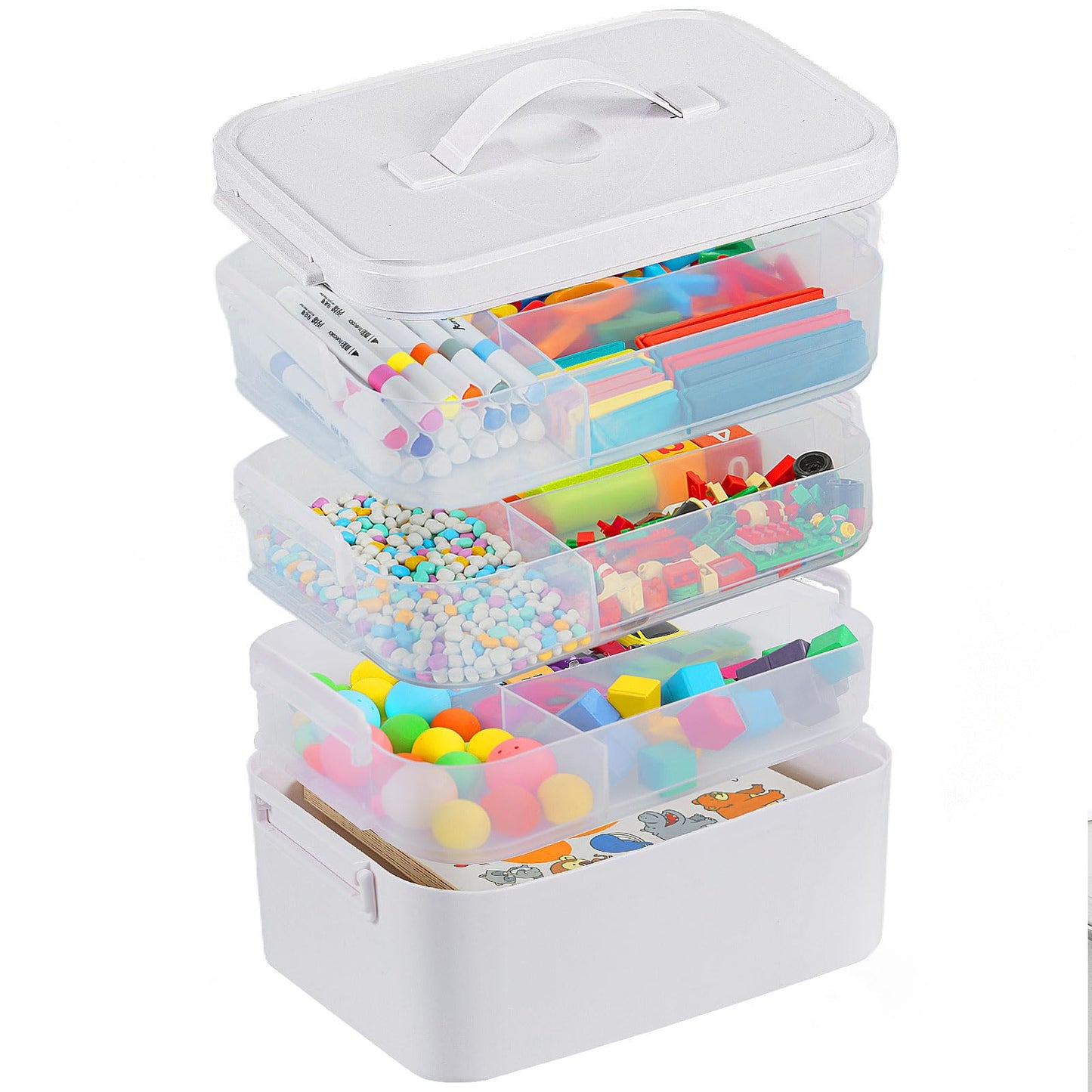 Gifhomfix 4-Layer Plastic Craft Organizers and Storage Box with Removable Trays, Storage Containers with lids and Handle, Art Supply Storage Organizer for Organizing Bead, Sewing, Tool
