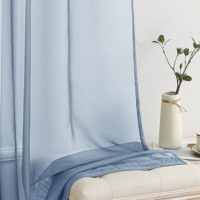 MIULEE 2 Panels Solid Color Sheer Window Curtains Elegant Window Voile Panels/Drapes/Treatment for Bedroom Living Room (54X90 Inches Dusty Blue)