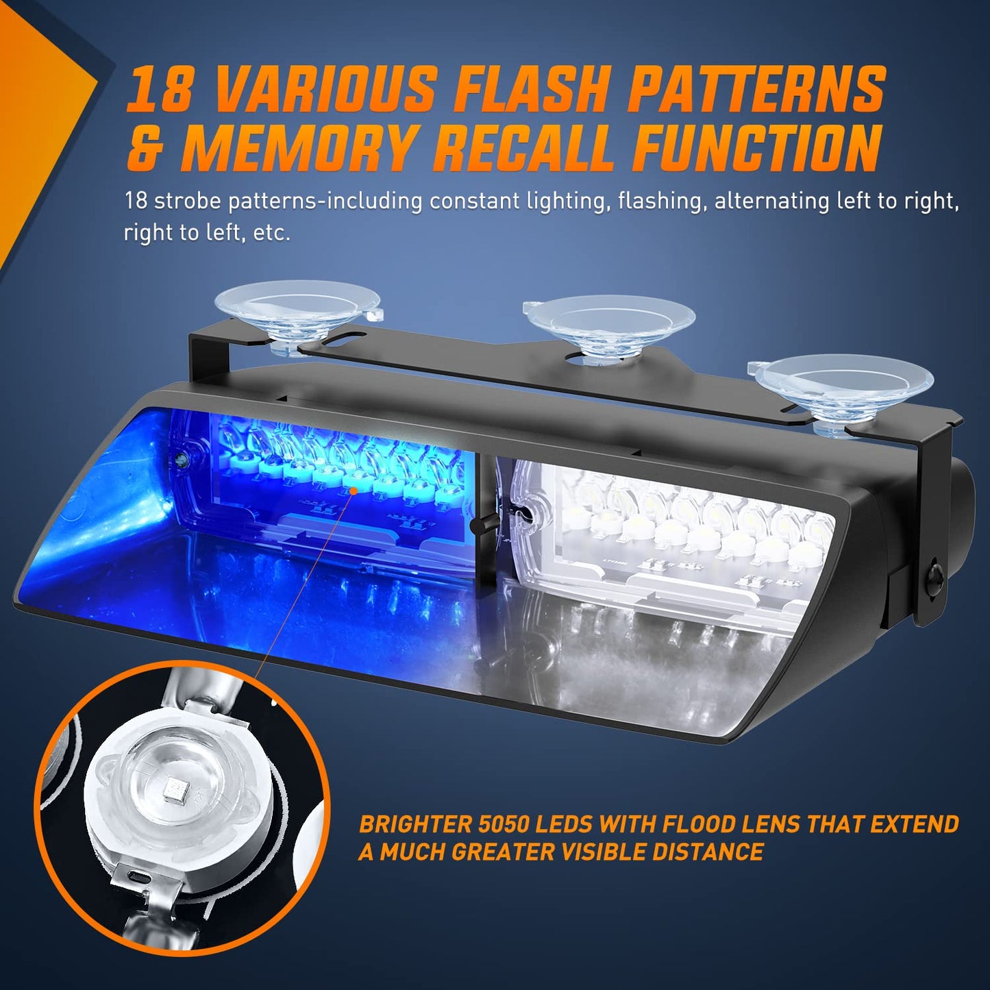 Nilight Blue and White Emergency Strobe Lights Windshield Hazard Warning Safety Flash Light with Suction Cups Super Bright LED for Police Enforcement Firefighters Vehicle Truck