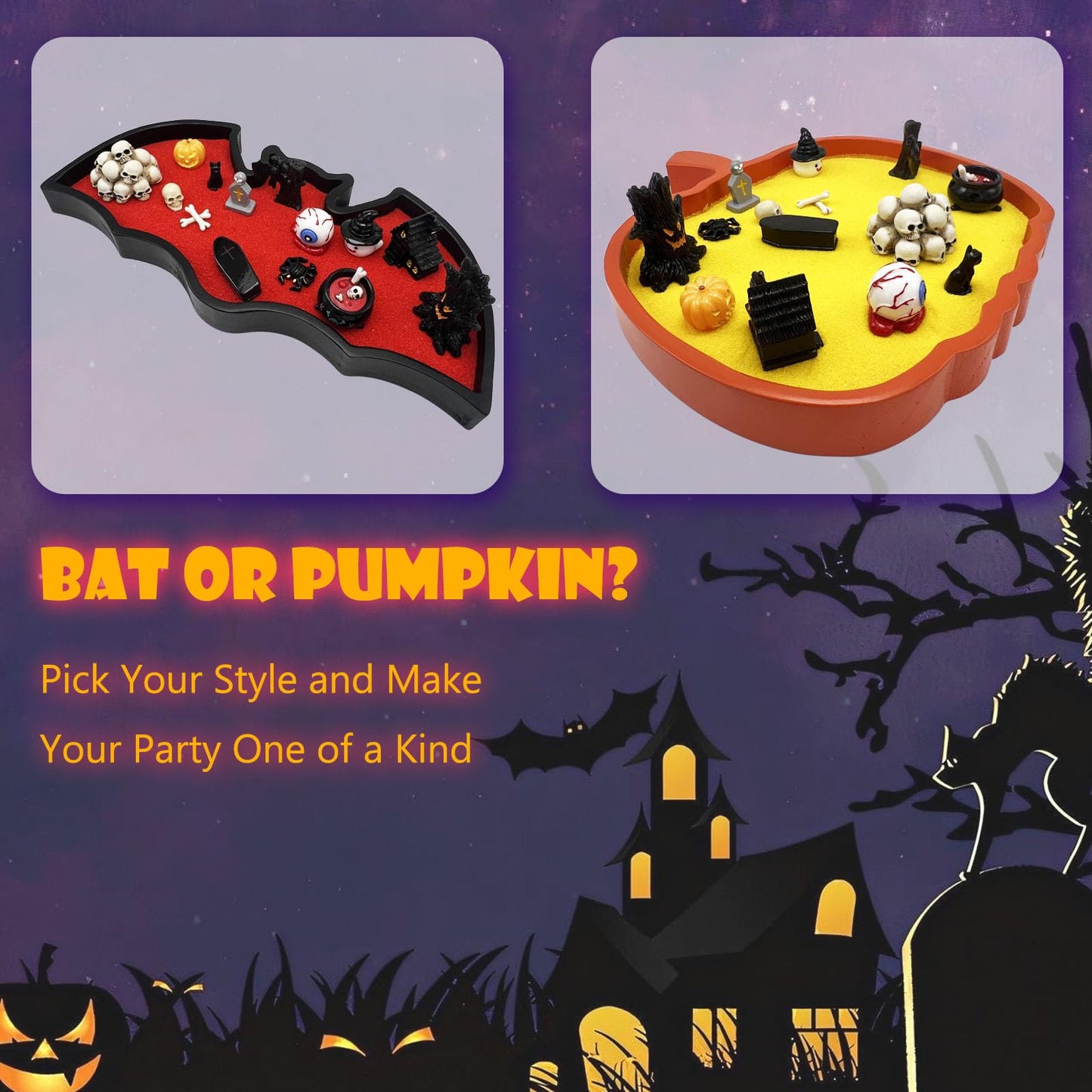 Bat Zen Garden Kit Mini Décor Halloween Spooky Office Decorations Tray for Work Desk Accessories Coffin Gothic Goth Desktop