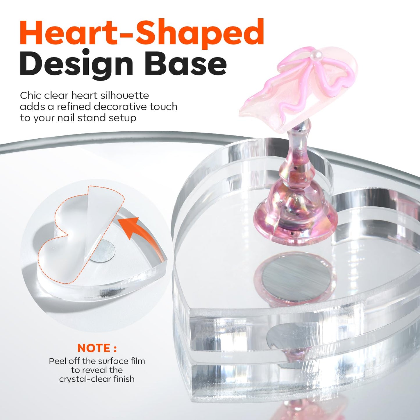 Modelones Nail Stand Set, Magnetic Press On Nails Holders Wider & Heart Display Base Standard Pinky Nail Stands for False Nail Tips Practice Painting 100PCS Adhesive Tabs Double-sided Tape Nail Art