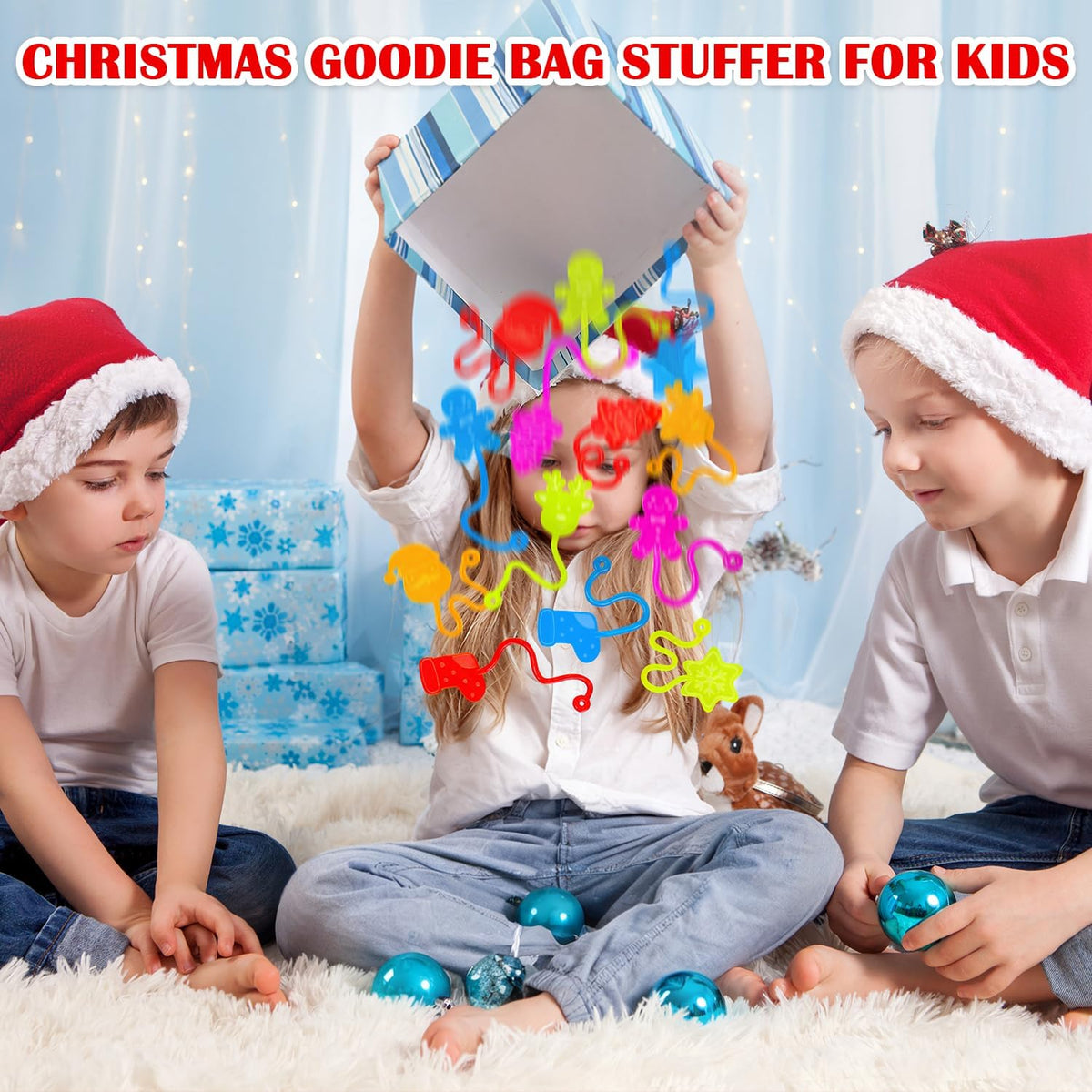 200 PCS Bulk Christmas Giveaways for Kids,Sticky Hands Toys Gifts for Toddlers,Christmas Party Favors Supplies Goody bag Stocking Stuffers for Boys Girls,School Classroom Daycare Prizes for Students