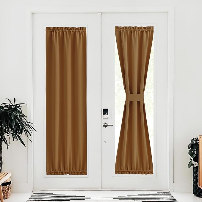 NICETOWN Sidelight Door Curtains for Living Room, Thermal Insulated Privacy Protect Energy Efficient Window Drape French Door Curtain with Tie Back Adjustable, 30 W x 72 L, Gold Brown, 1 Piece