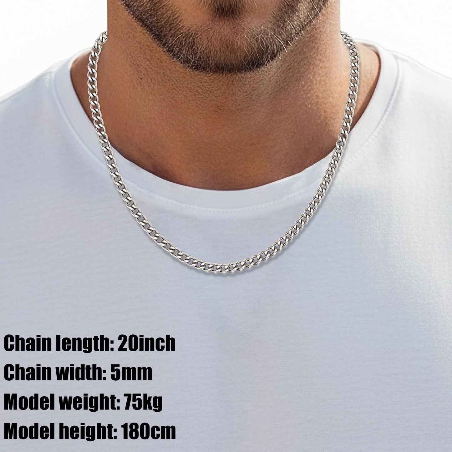 Fiusem Stainless Steel Cuban Link Chain Necklace, 3.5mm/5mm, 24'', Unisex, Silver