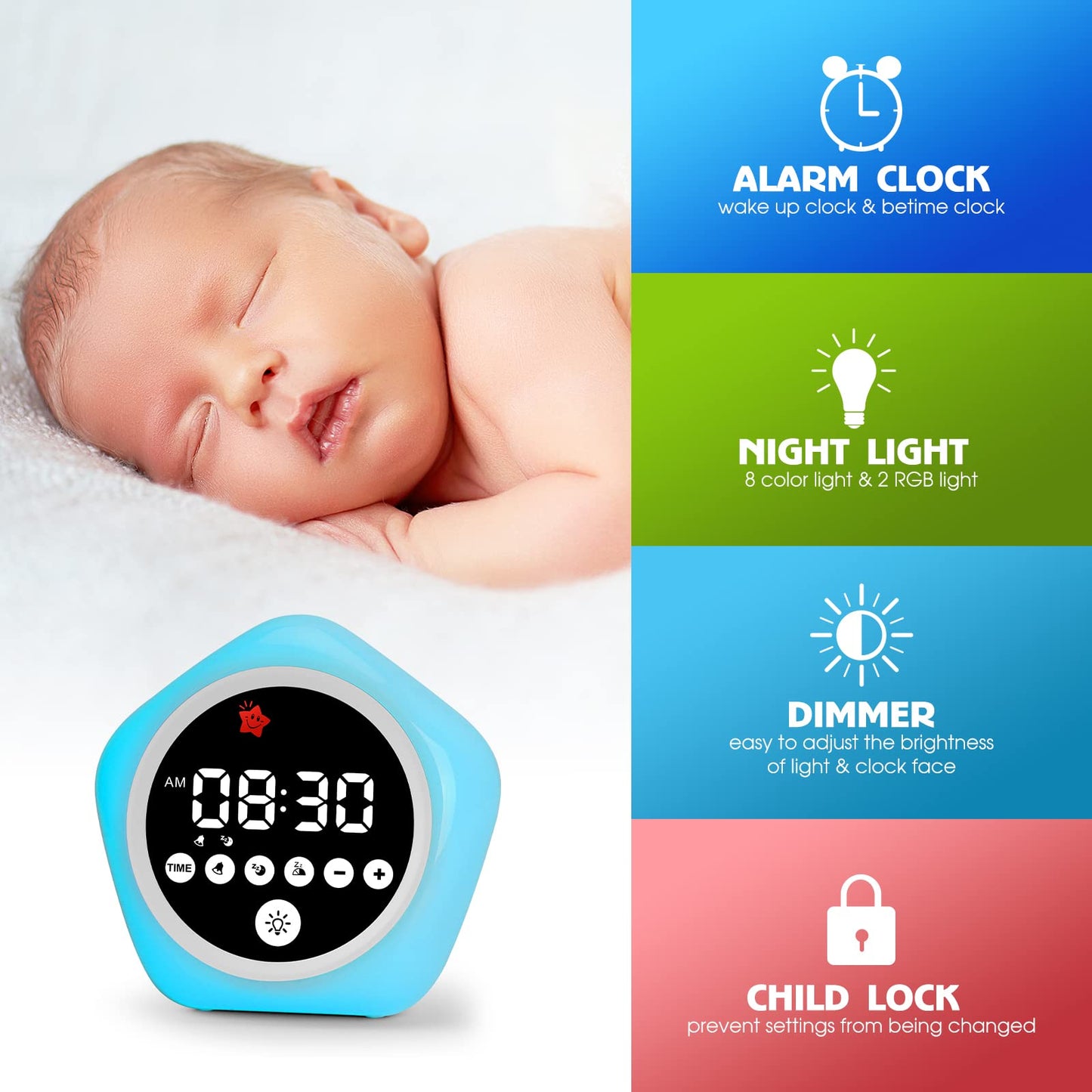 ANNNGUL Kids Alarm Clock, Ok to Wake Clock with Green Light Red Light, Toddler Sleep Training Clock for Children