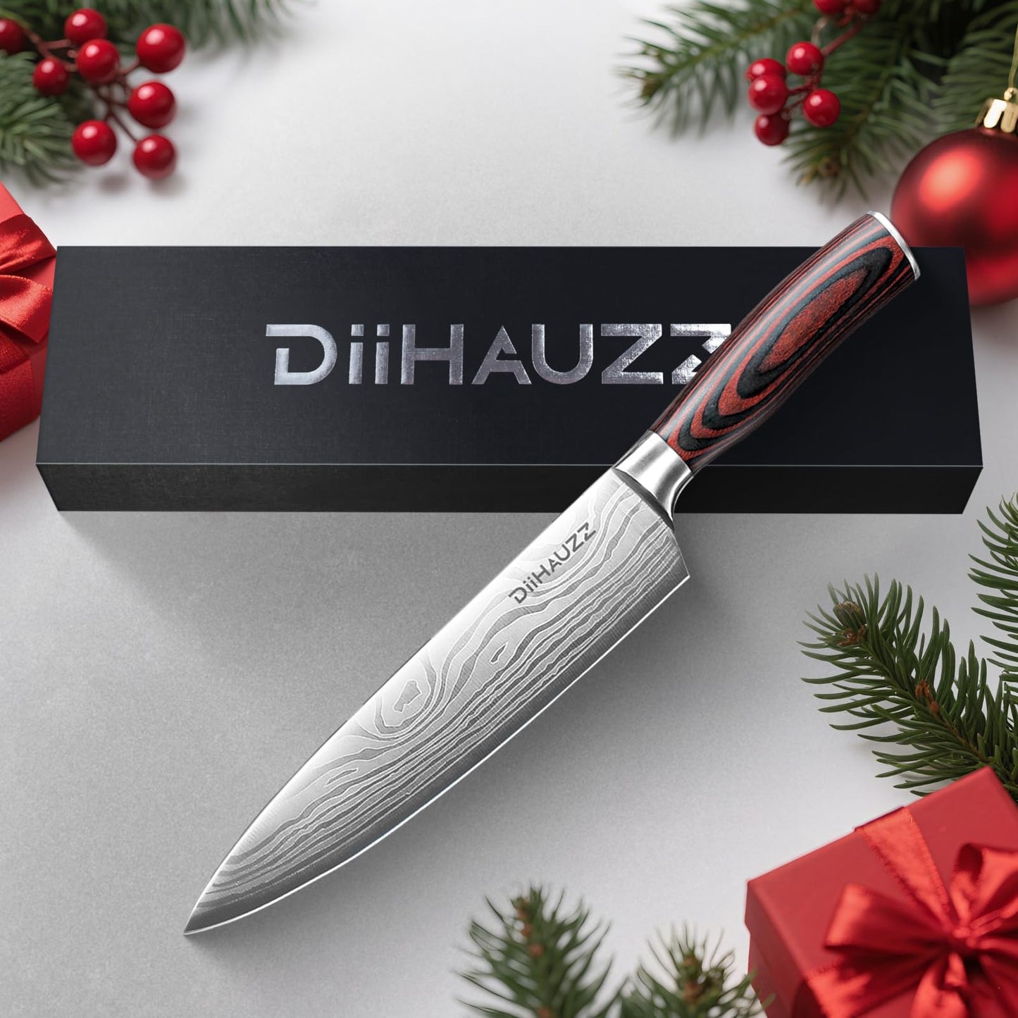 DiiHAUZZ Chef Knife, 8 Inch Ultra Sharp Kitchen Knife, High Carbon Stainless Steel Chefs Knife with Ergonomic Handle, Professional Forged with Sheath and Gift Box for Men and Women, Mothers Day Gift