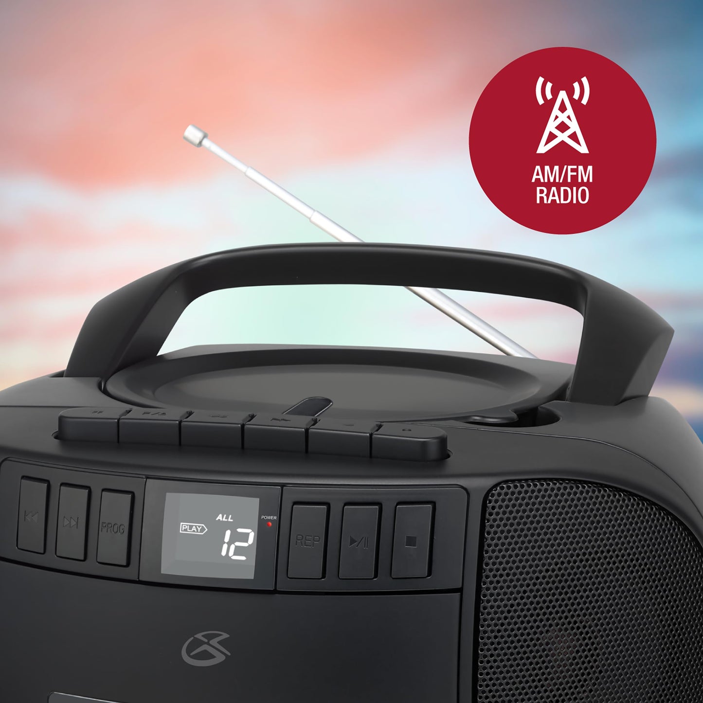 GPX BCA209B Portable Am/FM Boombox with CD and Cassette Player, Black