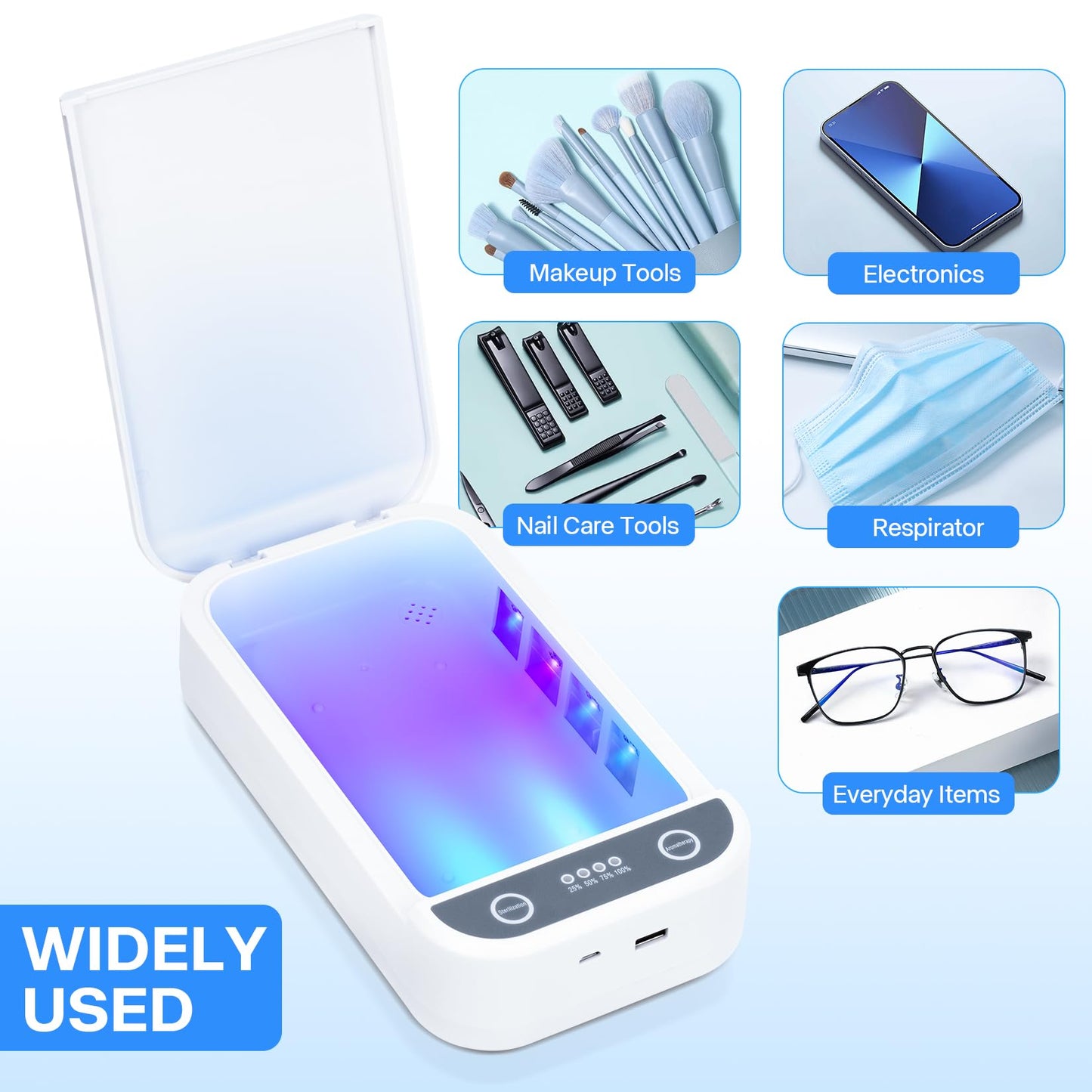 LXIANGN Nail Tool Sterilizer with Blue Light,Portable USB Sterilizer For Nail Tools Nail Cleaning Box Beauty Tool Cleaner Machine for for Nail Salon, Tweezers, Jewelry, Phone, Manicure Tools Cleaning
