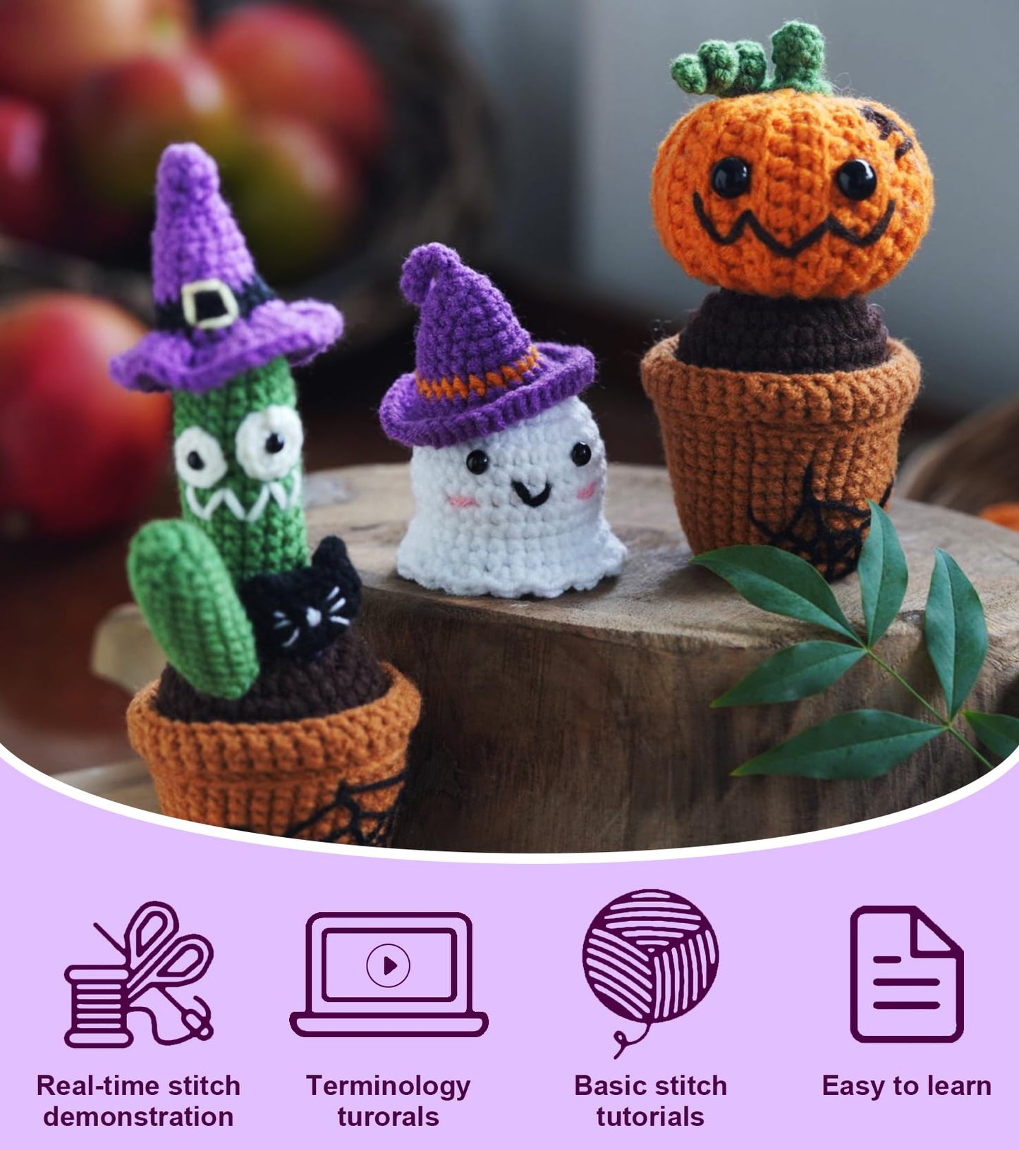 Spearlcable Crochet Kit for Beginners Halloween Crochet Starter Kit DIY Amigurumi Crafts for Adults with Step-by-Step Video Tutorials, DIY Crochet Knitting Kit Halloween Decor