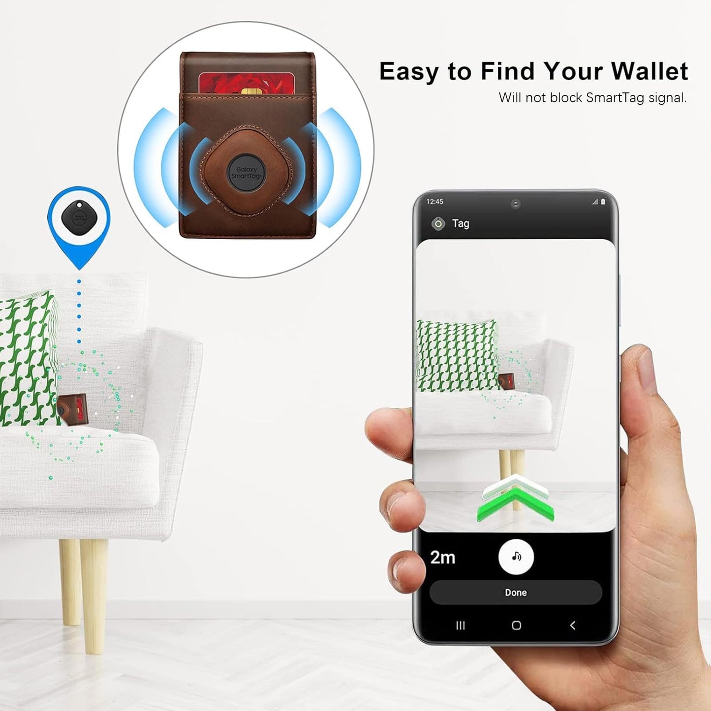 Wallet for Samsung Galaxy SmartTag & SmartTag+ Plus, Money Clip Version, RFID Blocking Genuine Leather Bifold Wallet with Gift Box (Not Include Tracker)