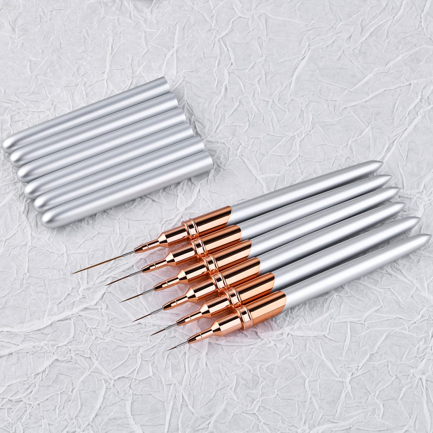 Yasterd 6pcs Nail Art Brushes Liner Striping Brush Set Nail Art Long Striper Pen, Nylon Bristles, Silver Metal Handle, 5/7/9/11/15/25mm