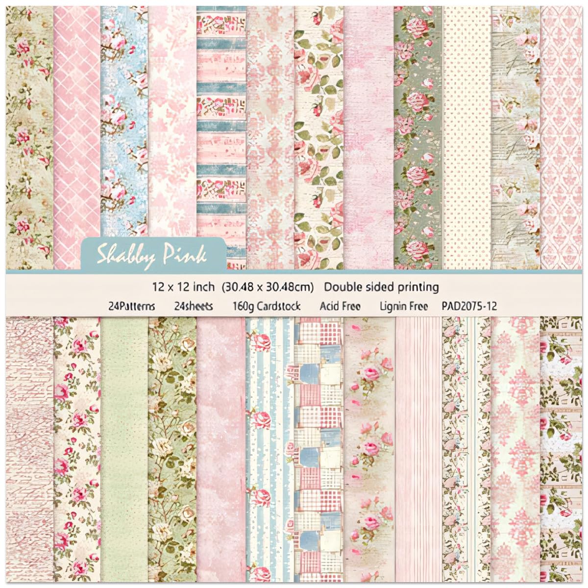 Scrapbook Paper Pad 12×12,Floral Double-Sided Pattern Designer Planner Junk Journal Decorative Craft Paper,Card Making Journaling Origami Decopage Scrapbooking Supplies, 24 Sheets