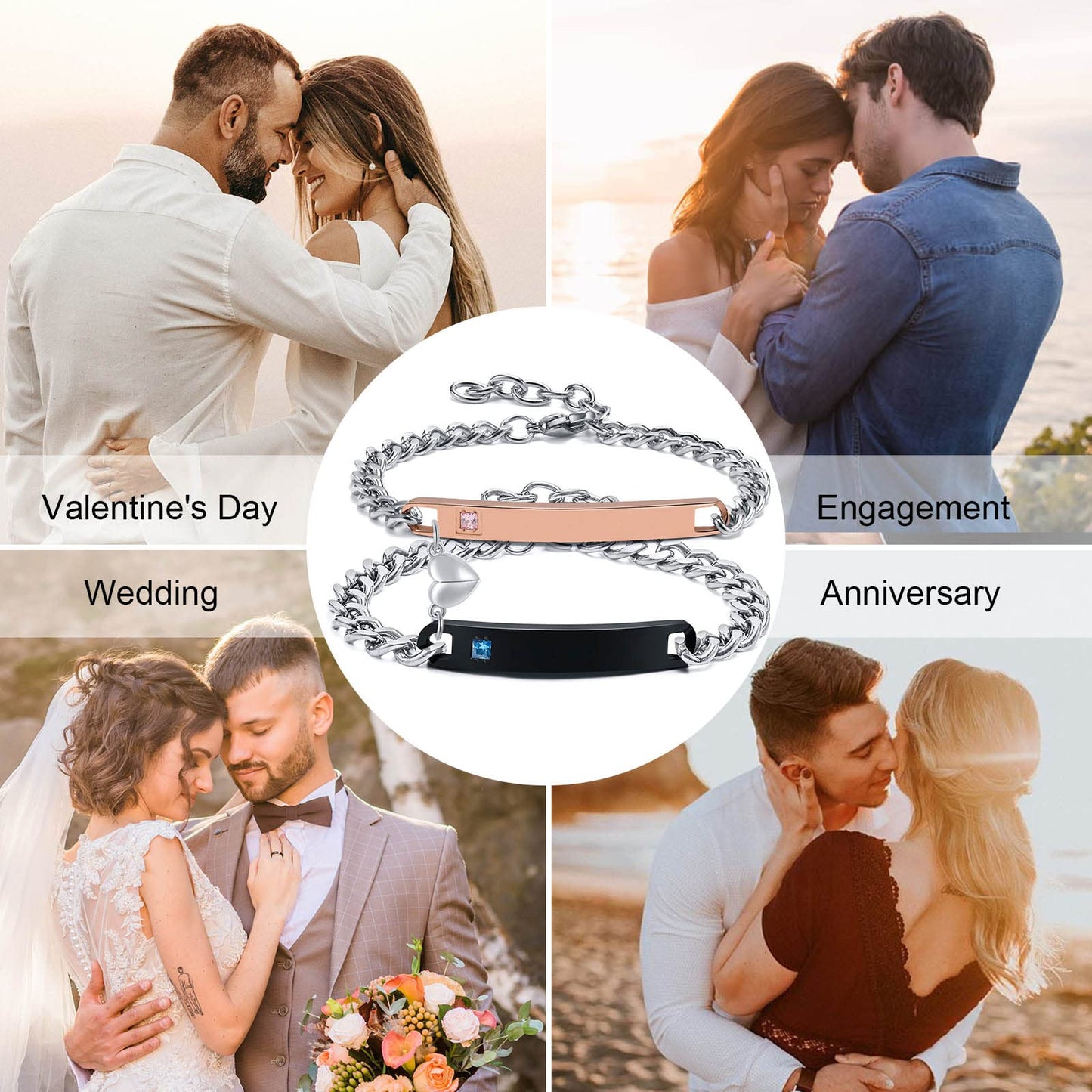 MEALGUET His Hers Matching Couple Bracelets - Personalized Curb Chain Couples Bracelets for him her, Customized Gift, Adjustable Link Bracelet for Lover BFF for Valentine Day
