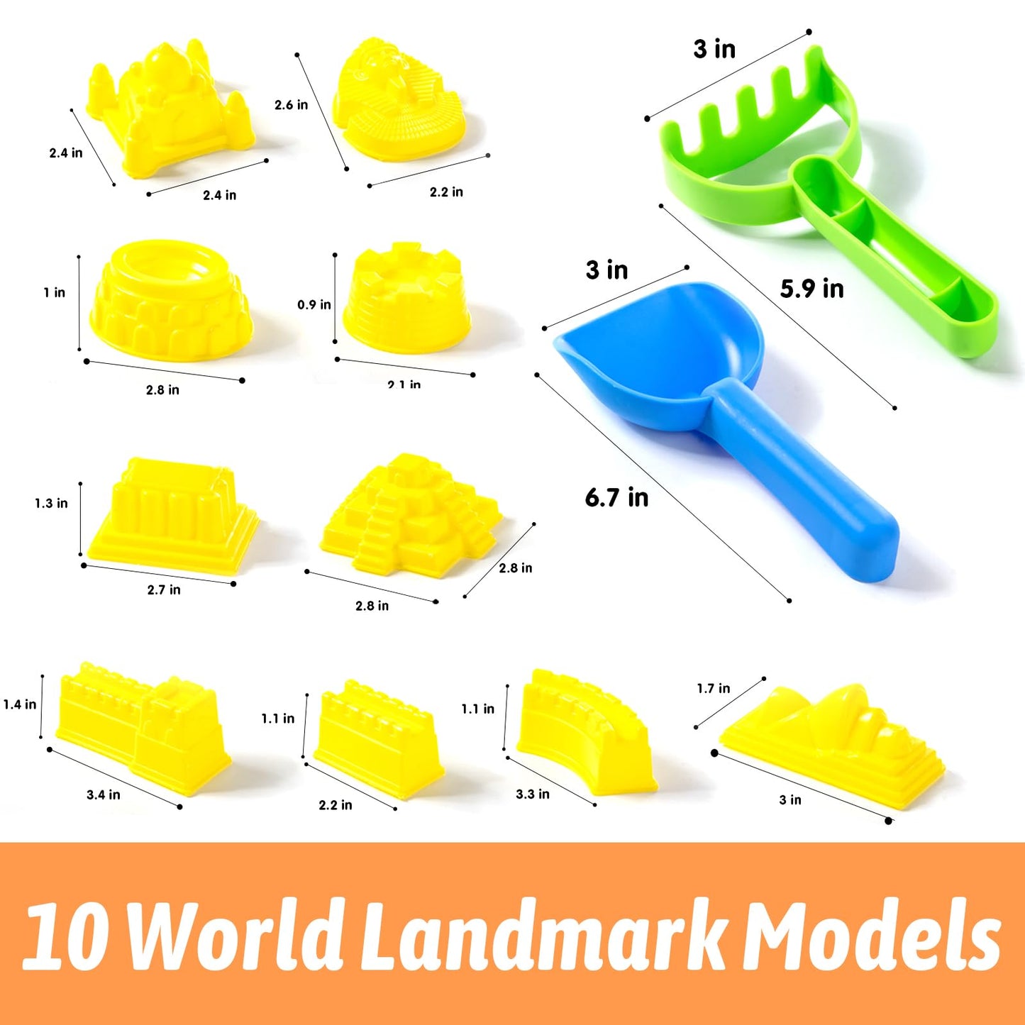 PreTrans Construction Sensory Bin Toys – 10 Sand Molds for Kids & 2.2 lb Sensory Sand - Sand Box for Toddlers Ages 3+