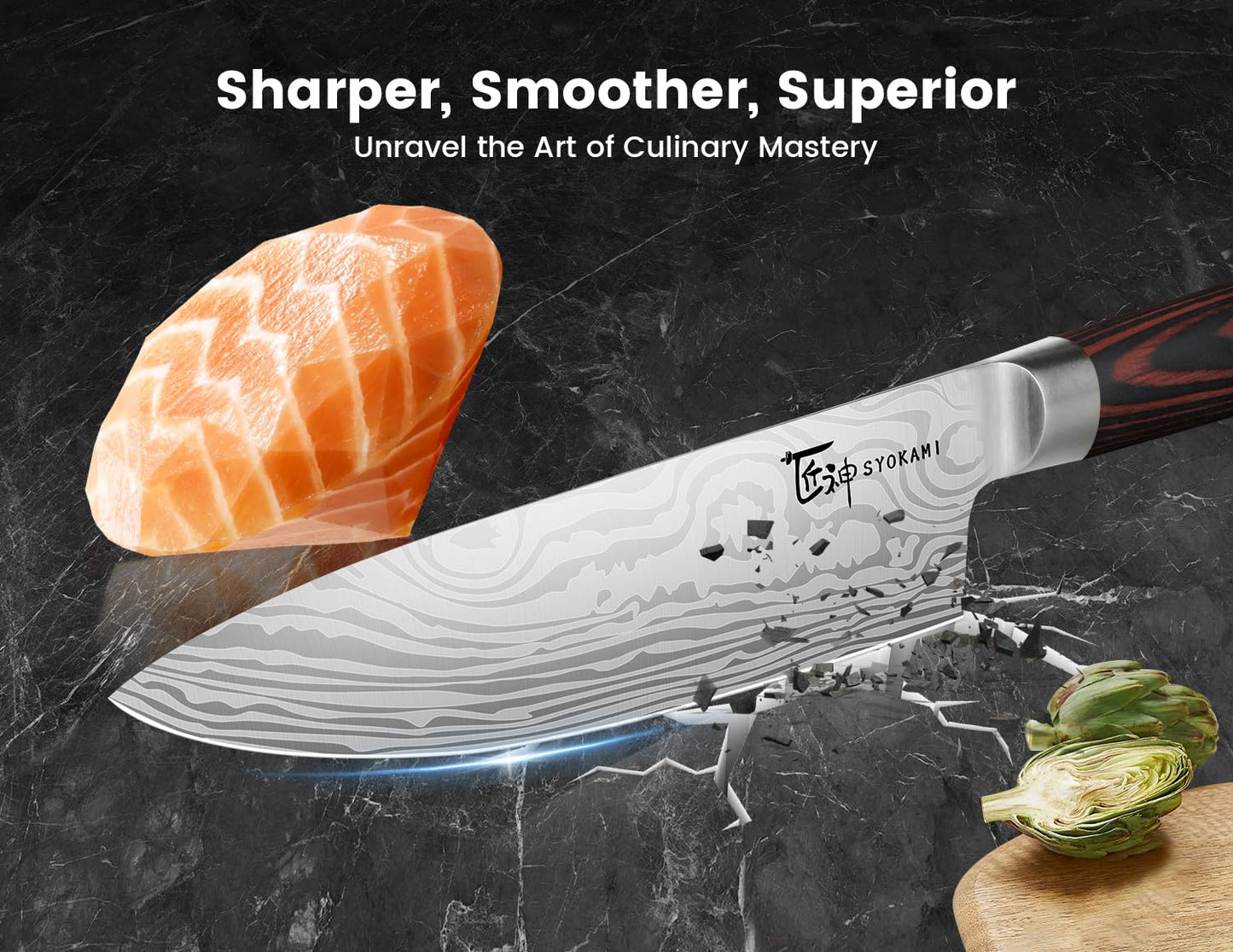 SYOKAMI 14pcs Chef Knife Set with Roll Bag, Professional Stainless Steel Japanese Knife Set with Pakkawood Handle for Professional Chef, Camping, Travel, BBQ, RV or Gift