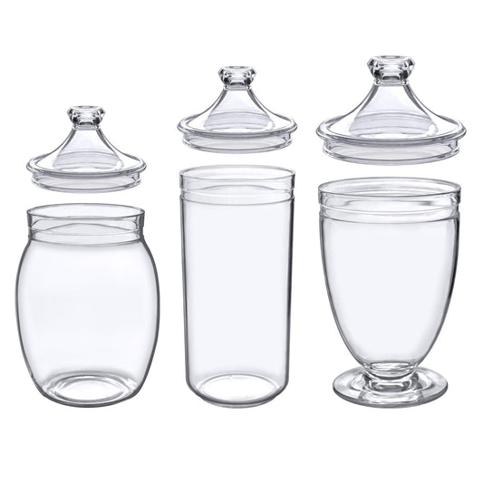 Amazing Abby - Adore - Plastic Apothecary Jars (3-Piece Set, 52/46/46 oz) (NOT Glass), Acrylic Jars with Lids, Bathroom Canisters, Candy Buffet, Wedding Display, BPA-Free and Shatter-Proof