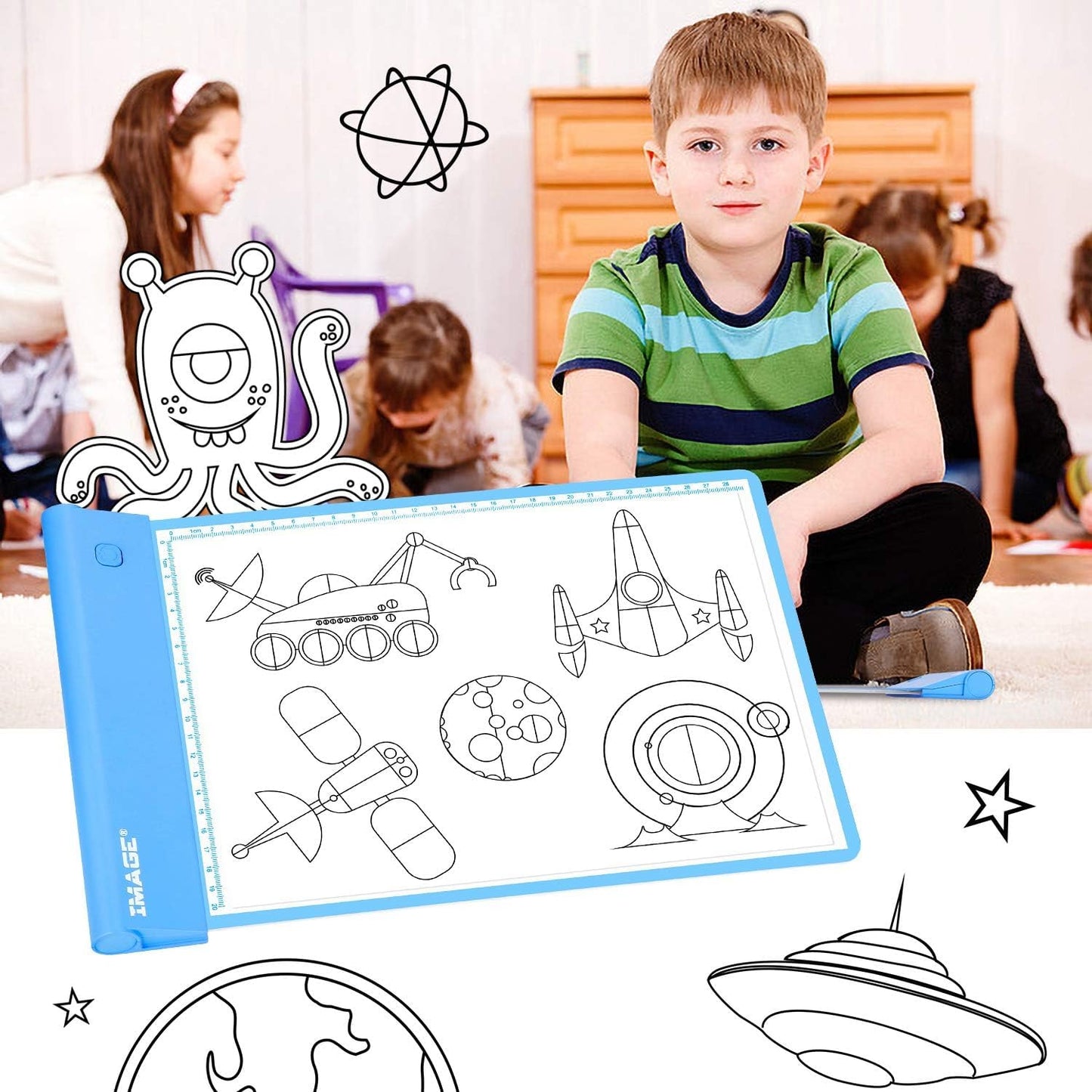 IMAGE Light Up Tracing Pad for Kids Drawing Tablet Board Children Portable Art Christmas Gift for Boys Girls Ages 6+ (Includes 10 Traceable Sheets and Two Clips), Durable & Fun Creative Toy(Blue)