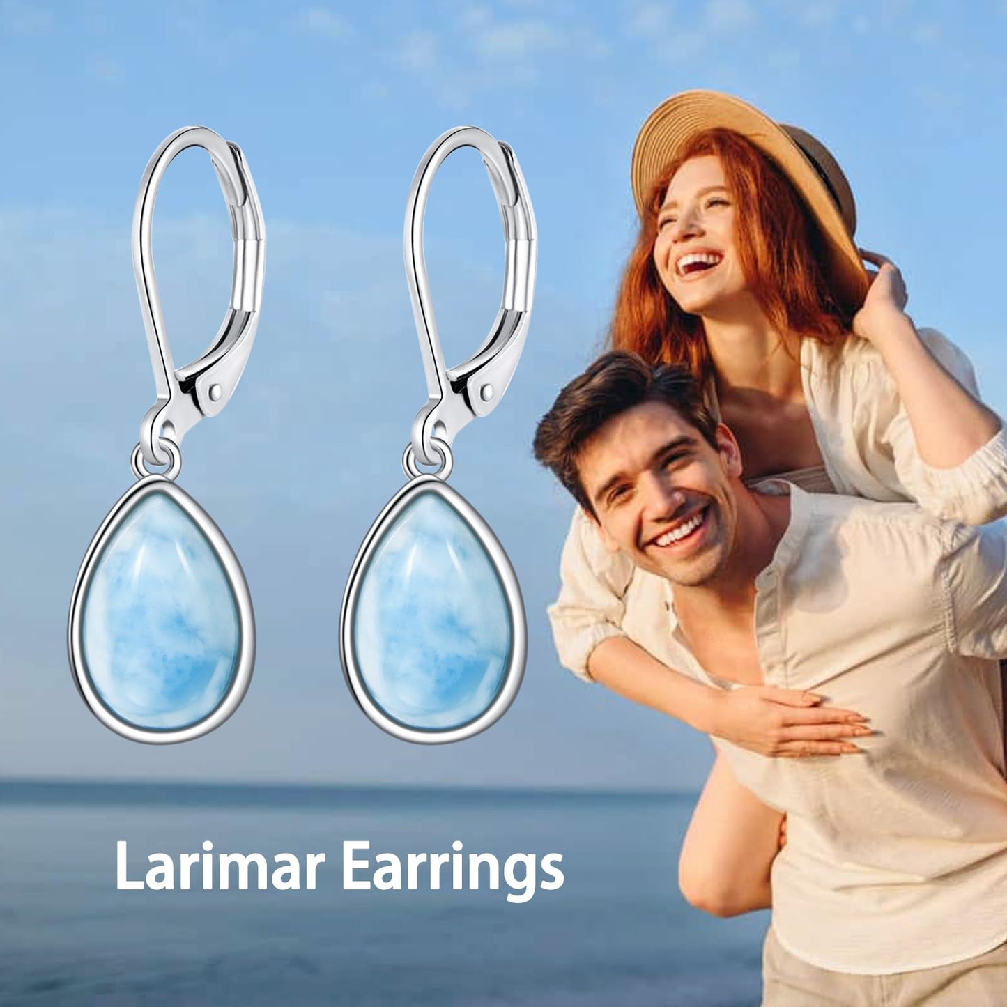 TALYKONG Larimar Earrings for Women Teardrop Leverback Dangle Drop Earings Jewelry for Women (larimar earrings)