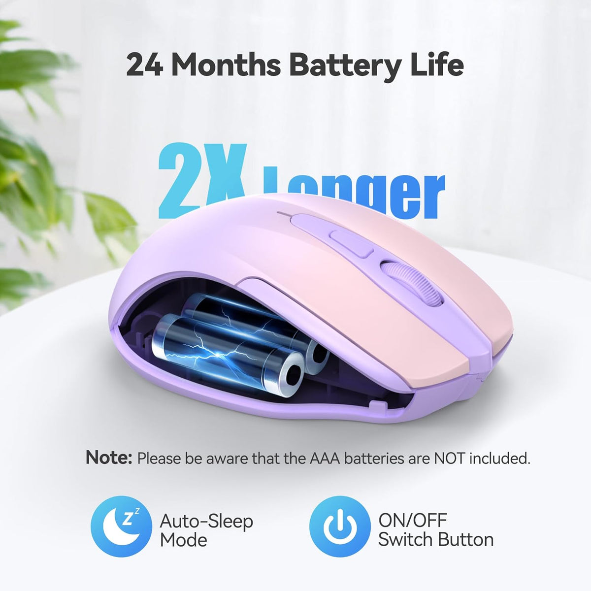 TECKNET Wireless Mouse, 2.4G Ergonomic Optical Mouse, Computer Mouse for Laptop, PC, Computer, Chromebook, Notebook, 6 Buttons, 24 Months Battery Life, 4000 DPI, 6 Adjustment Levels