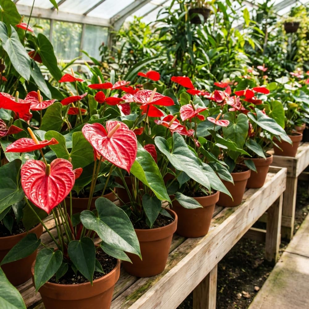 Red Anthurium Live Plants, 6-10" Tall in 6" Pot, Tropical Anthurium Plants, Vibrant Flowering Indoor Plant, Fully Rooted Tropical Decor Plant, No Ship to CA