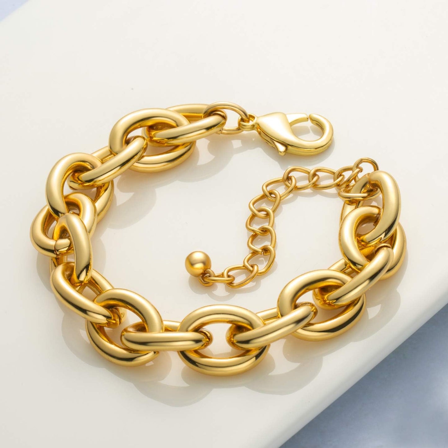 LANE WOODS Gold Bracelets for Women 14k Gold Plated Chunky Thick Large Link Chain Bracelet