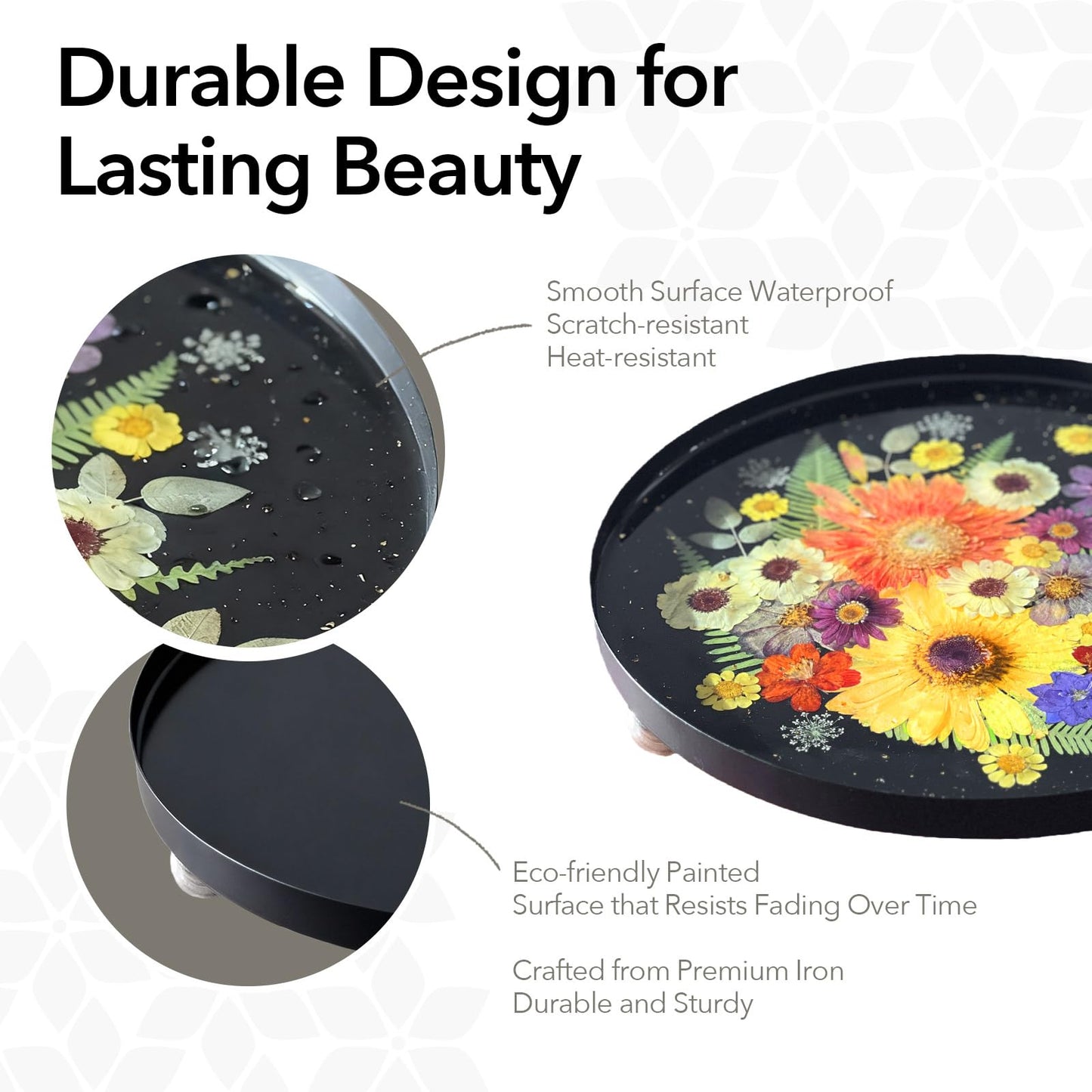 Auraeve All-in-One Craft Resin Tray Kit for Adult - Create a Real Flower Tray, Gift for Crafter Women, Beginner Friendly, Use as Vanity, Perfume, Trinket Organizer, Table Décor, 11.8" (Black-Pro)