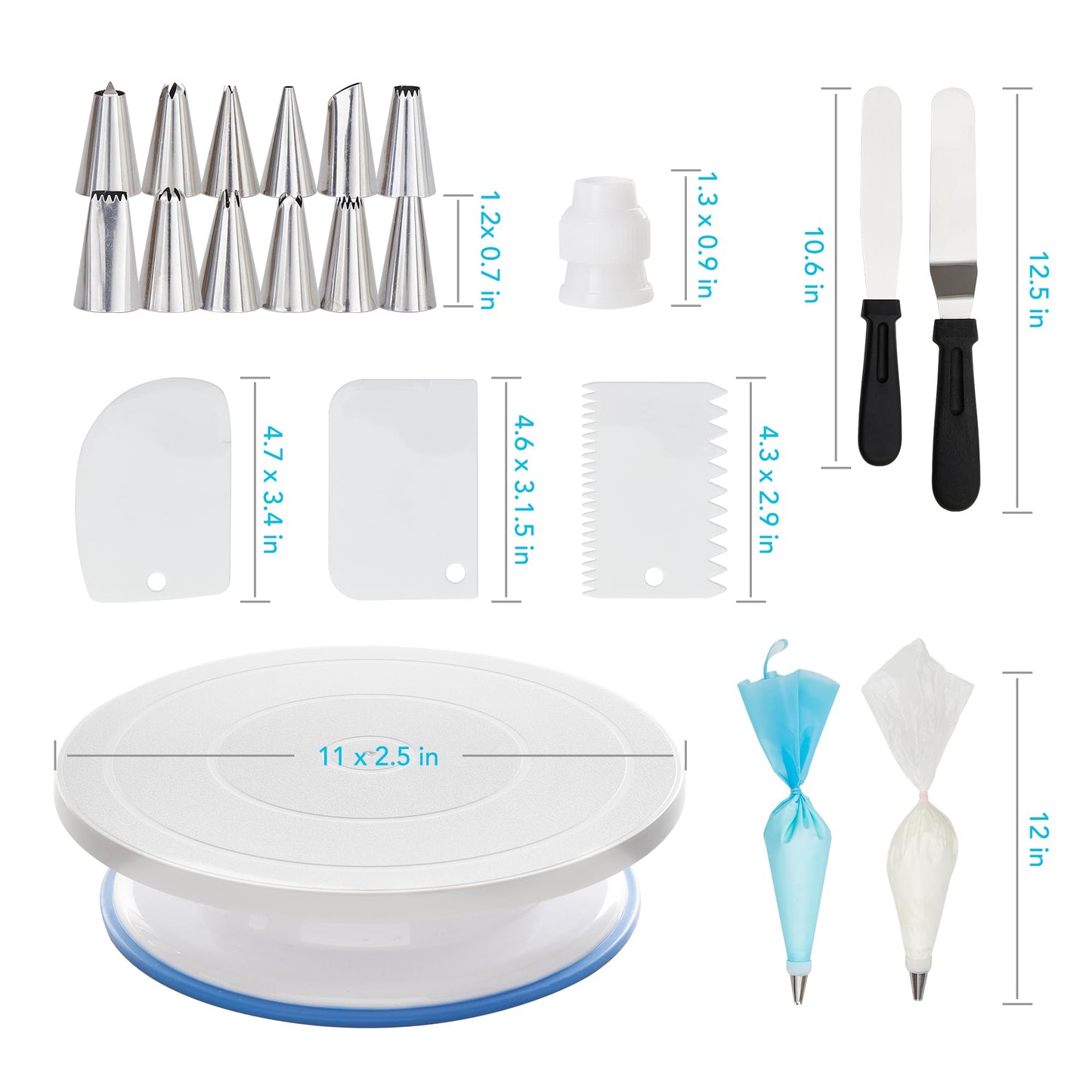 Cake Decorating Tools Supplies Kit - 82Pcs Baking Accessories with Turntable Stand Leveler 12 Piping Tips 52 Bags Icing Comb Scrapers Spatulas Cupcake Cookie Frosting Fondant Bakery Set for Beginners